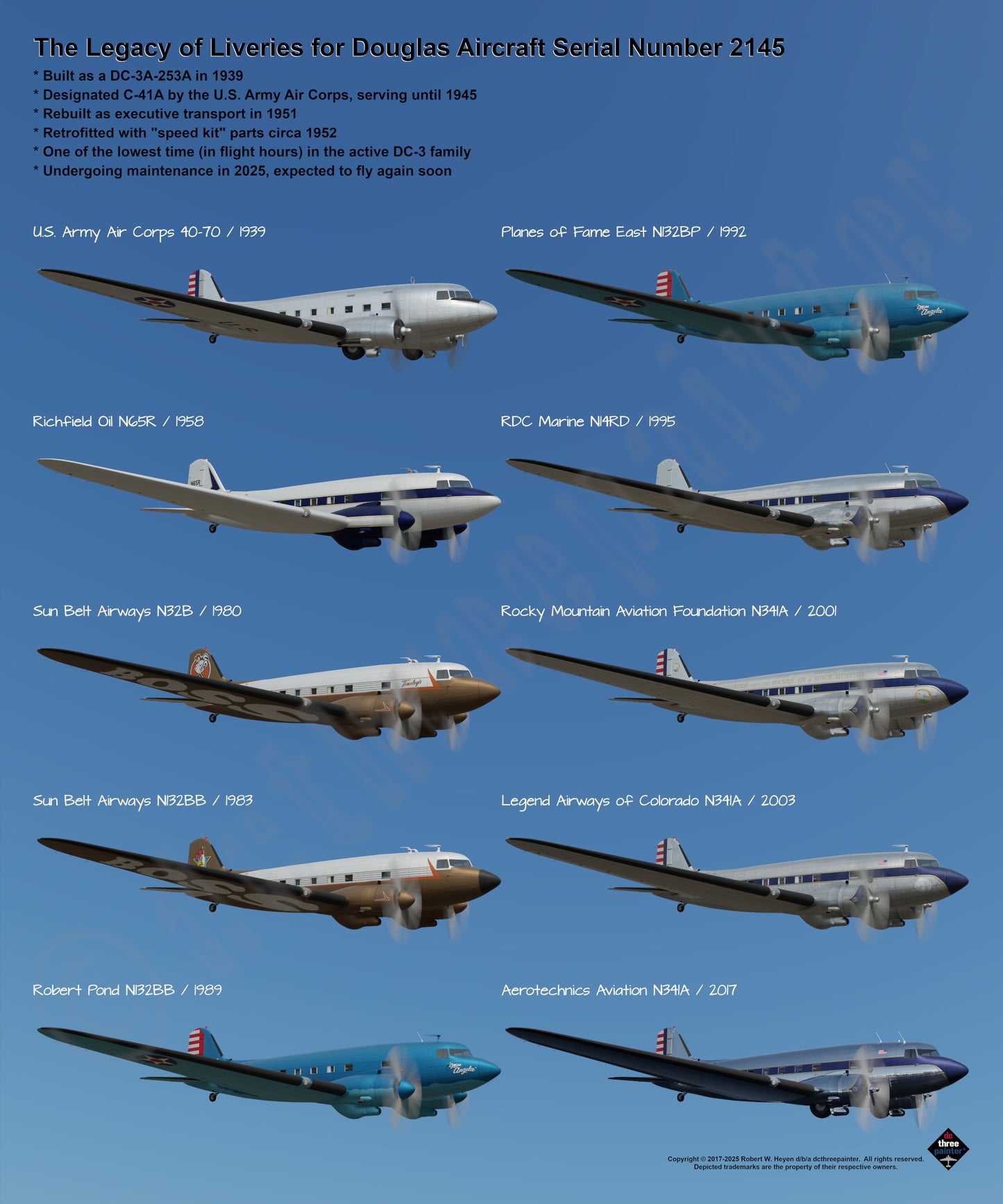 Design 4c (20" x 24") Legacy of Liveries for Douglas Aircraft Serial Number 2145