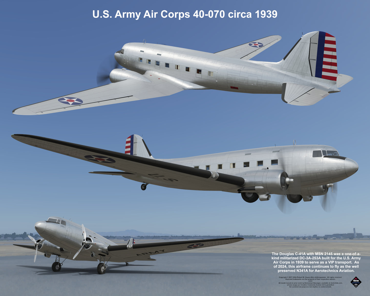 Design 1 (20" x 16") Douglas C-41 2145 U.S. Army Air Corps 40-070 1939