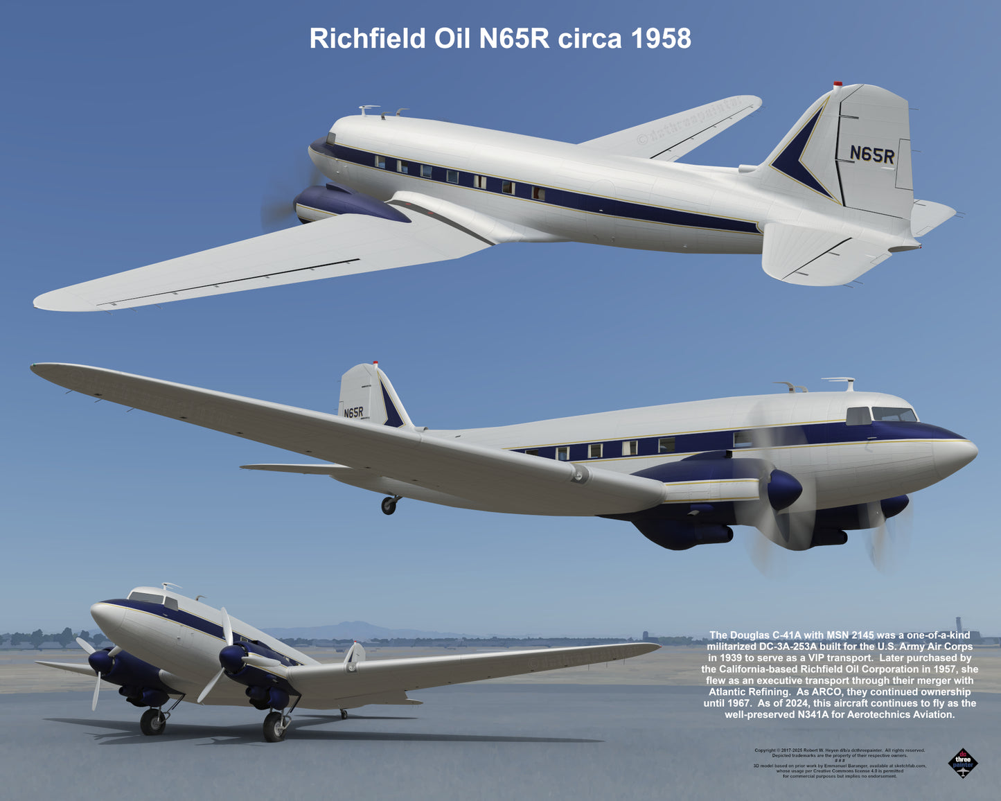 Design 1 (20" x 16") Legacy of Liveries for Douglas Aircraft Serial Number 2145 - Set of 10 Prints
