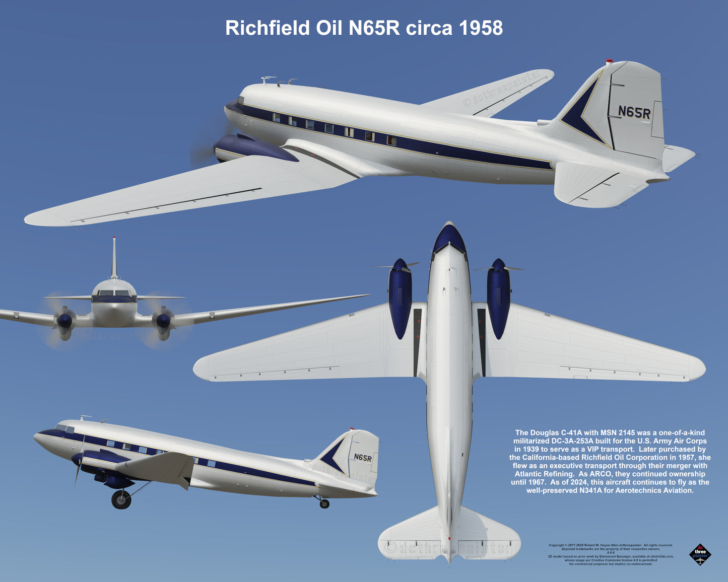 Design 2 (20" x 16") Legacy of Liveries for Douglas Aircraft Serial Number 2145 - Set of 10 Prints