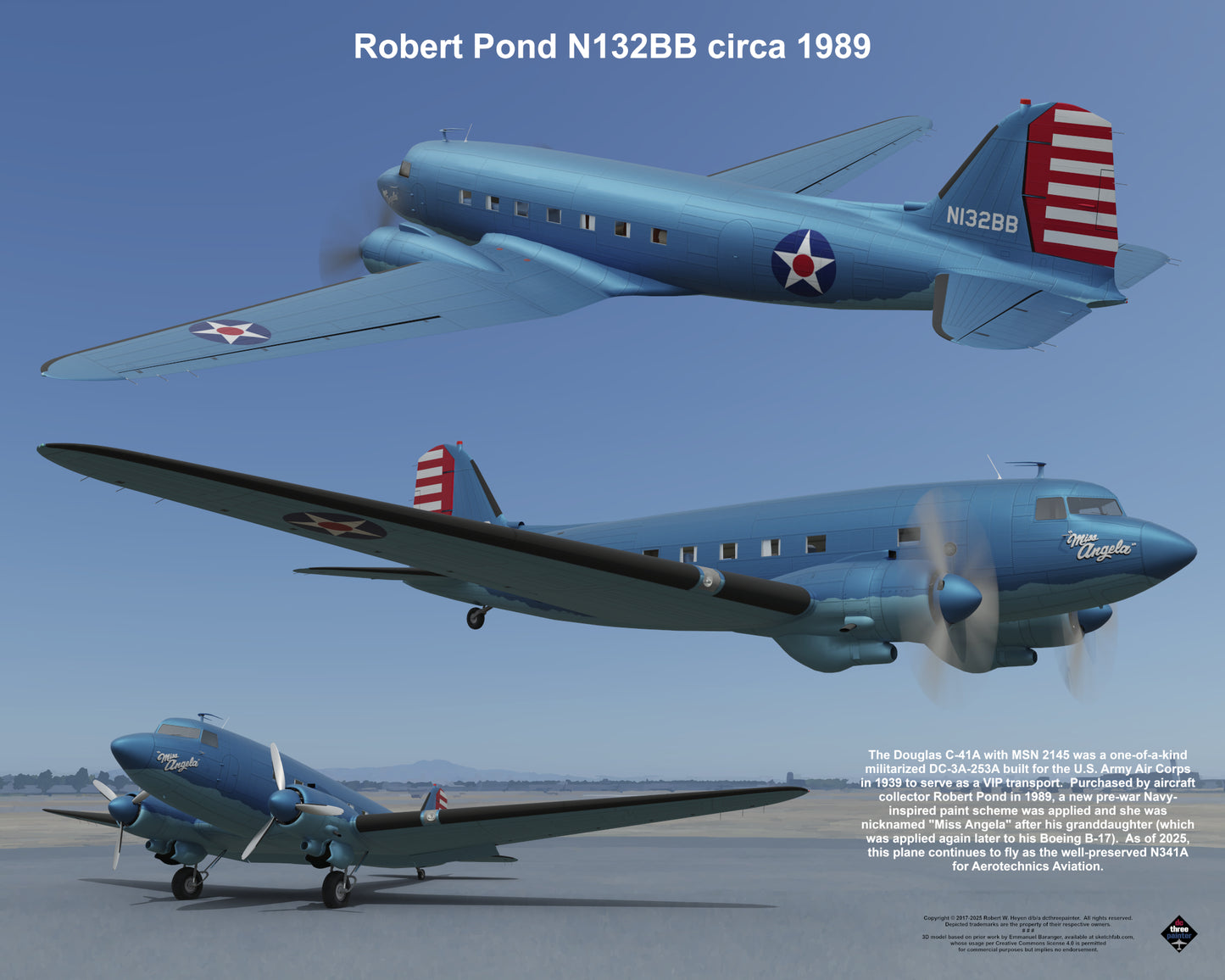 Design 1 (20" x 16") Legacy of Liveries for Douglas Aircraft Serial Number 2145 - Set of 10 Prints