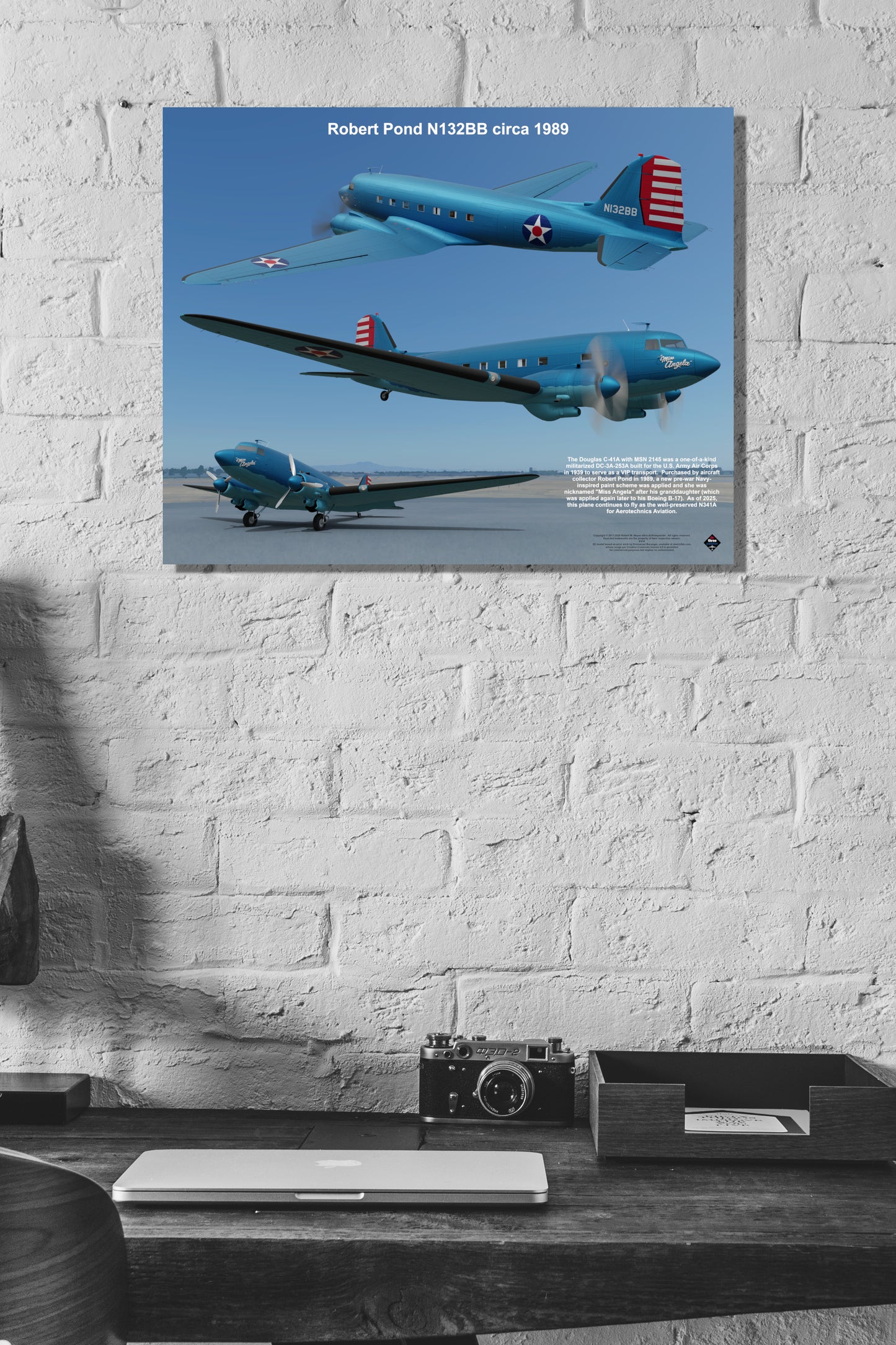 Design 1 (20" x 16") Douglas DC-3 2145 Robert Pond N132BB 1989