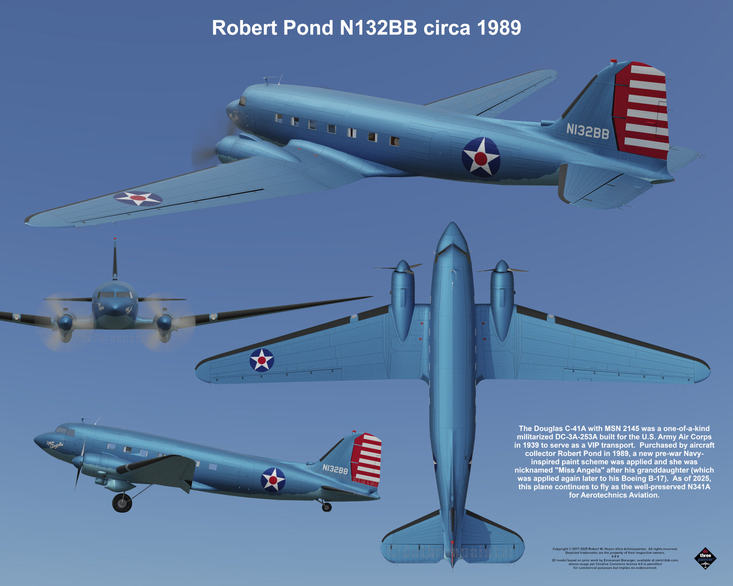 Design 2 (20" x 16") Legacy of Liveries for Douglas Aircraft Serial Number 2145 - Set of 10 Prints