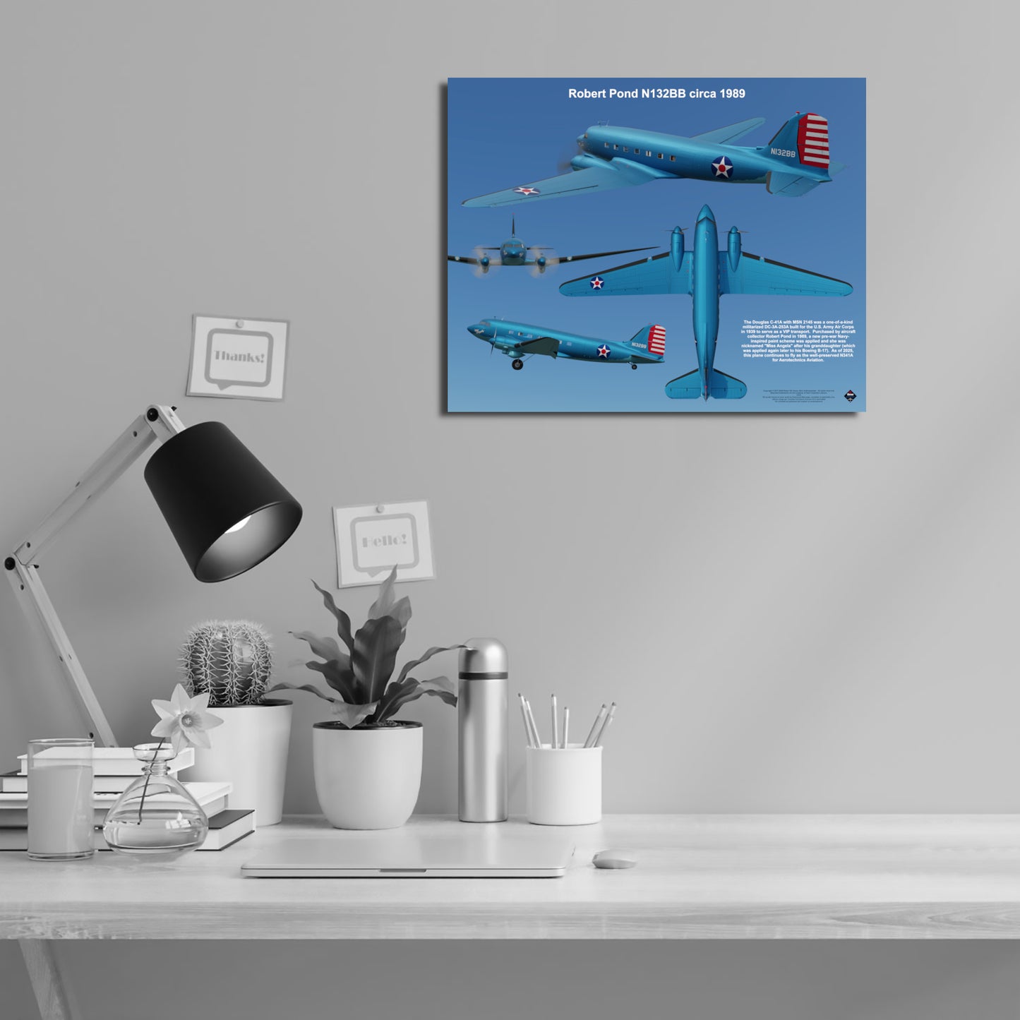 Design 2 (20" x 16") Douglas DC-3 2145 Robert Pond N132BB 1989