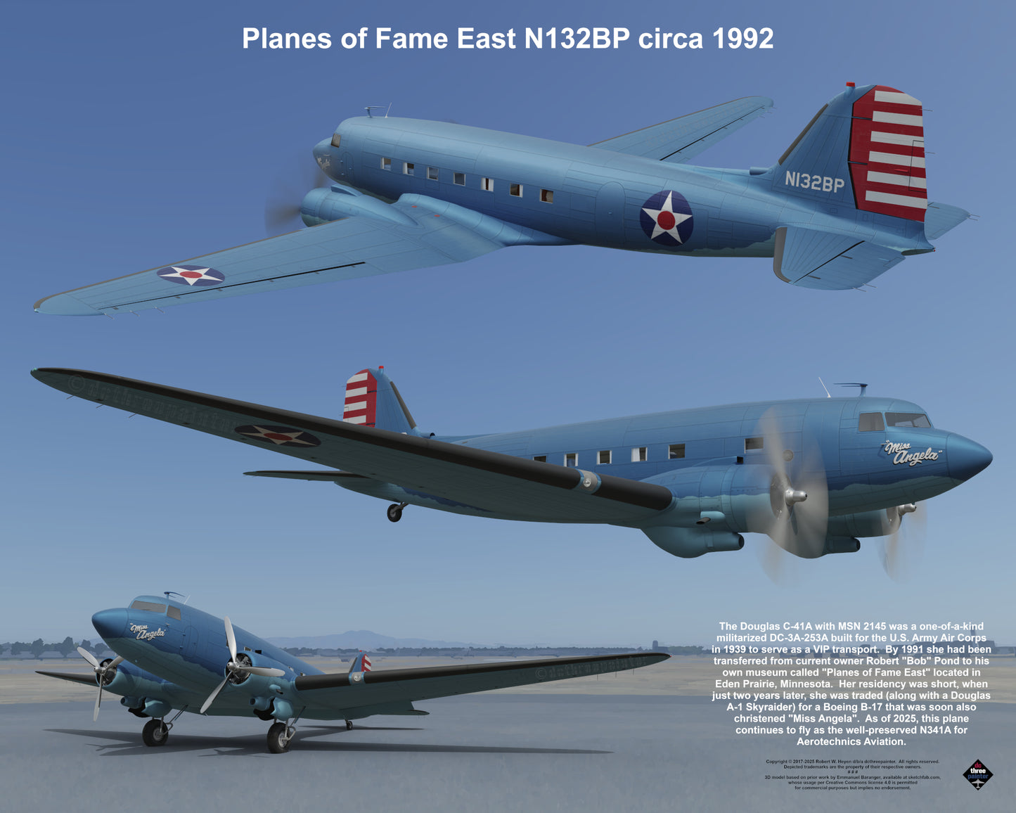 Design 1 (20" x 16") Legacy of Liveries for Douglas Aircraft Serial Number 2145 - Set of 10 Prints