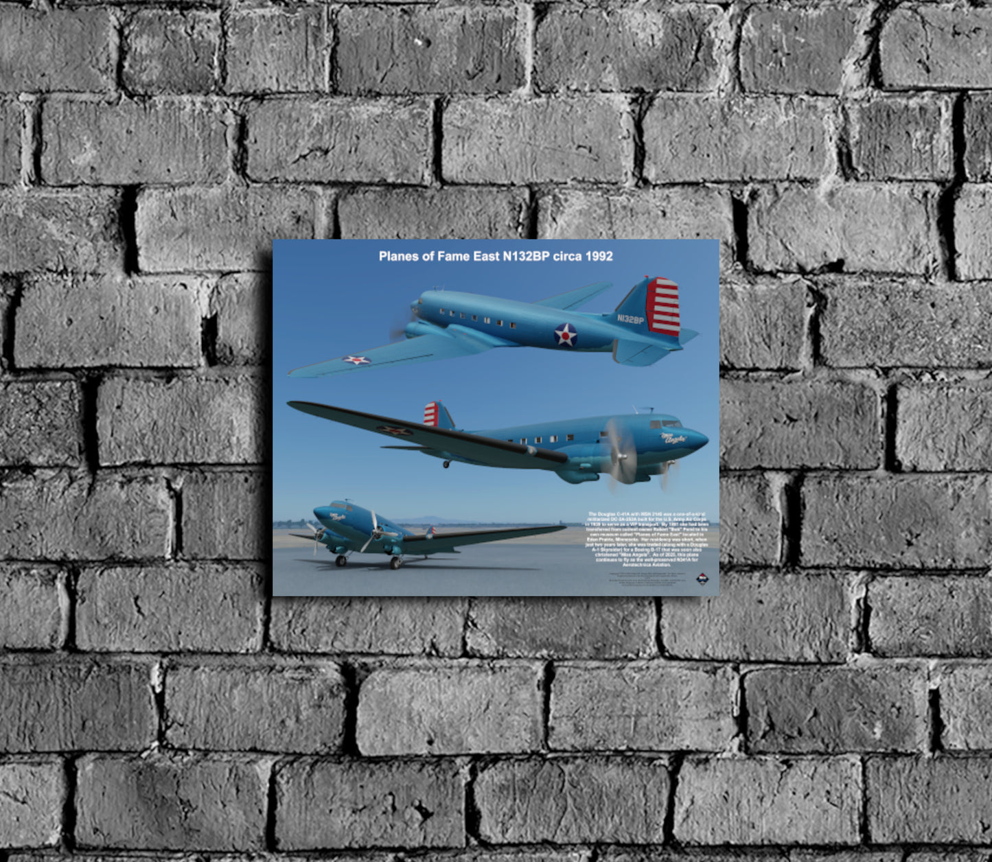 Design 1 (20" x 16") Douglas DC-3 2145 Planes of Fame East N132BP 1992