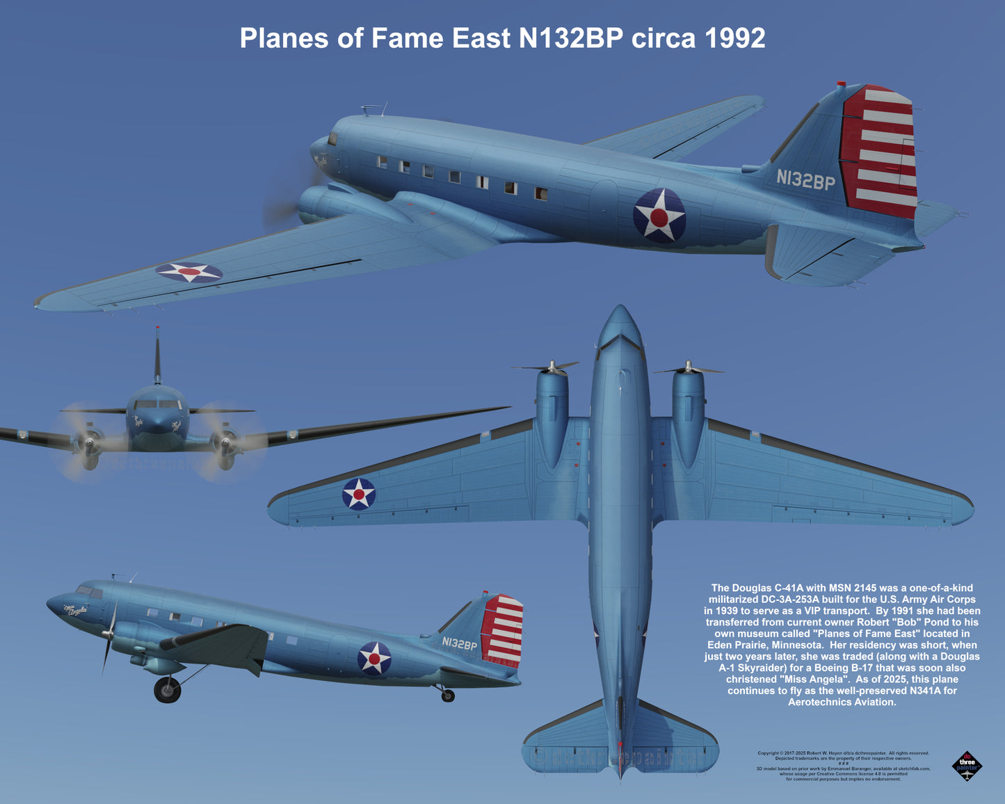 Design 2 (20" x 16") Legacy of Liveries for Douglas Aircraft Serial Number 2145 - Set of 10 Prints