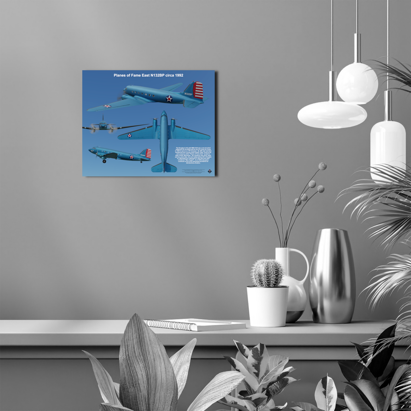 Design 2 (20" x 16") Douglas DC-3 2145 Planes of Fame East N132BP 1992