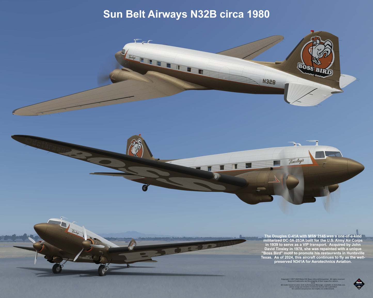 Design 1 (20" x 16") Legacy of Liveries for Douglas Aircraft Serial Number 2145 - Set of 10 Prints
