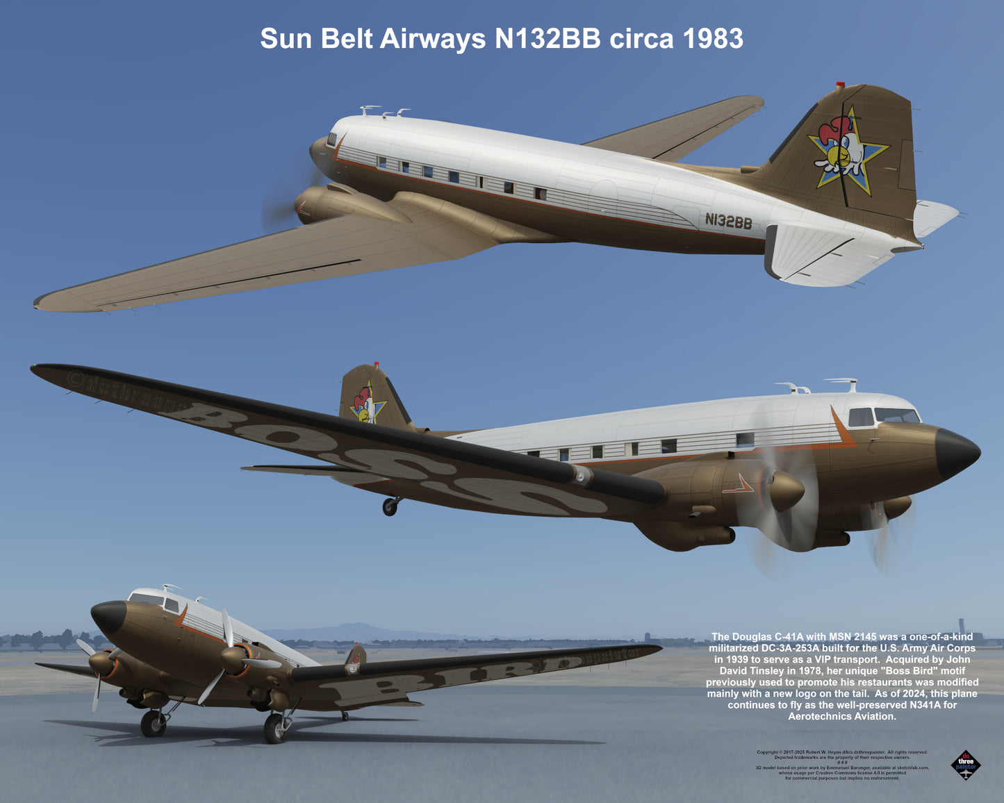 Design 1 (20" x 16") Legacy of Liveries for Douglas Aircraft Serial Number 2145 - Set of 10 Prints