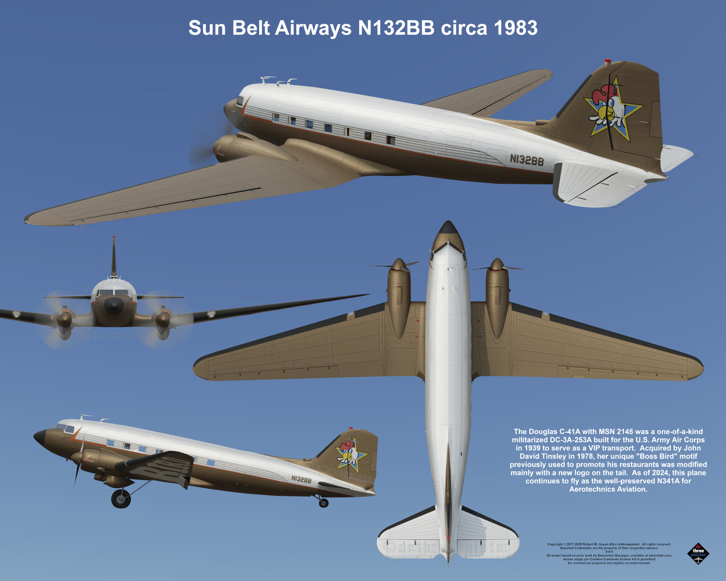 Design 2 (20" x 16") Legacy of Liveries for Douglas Aircraft Serial Number 2145 - Set of 10 Prints