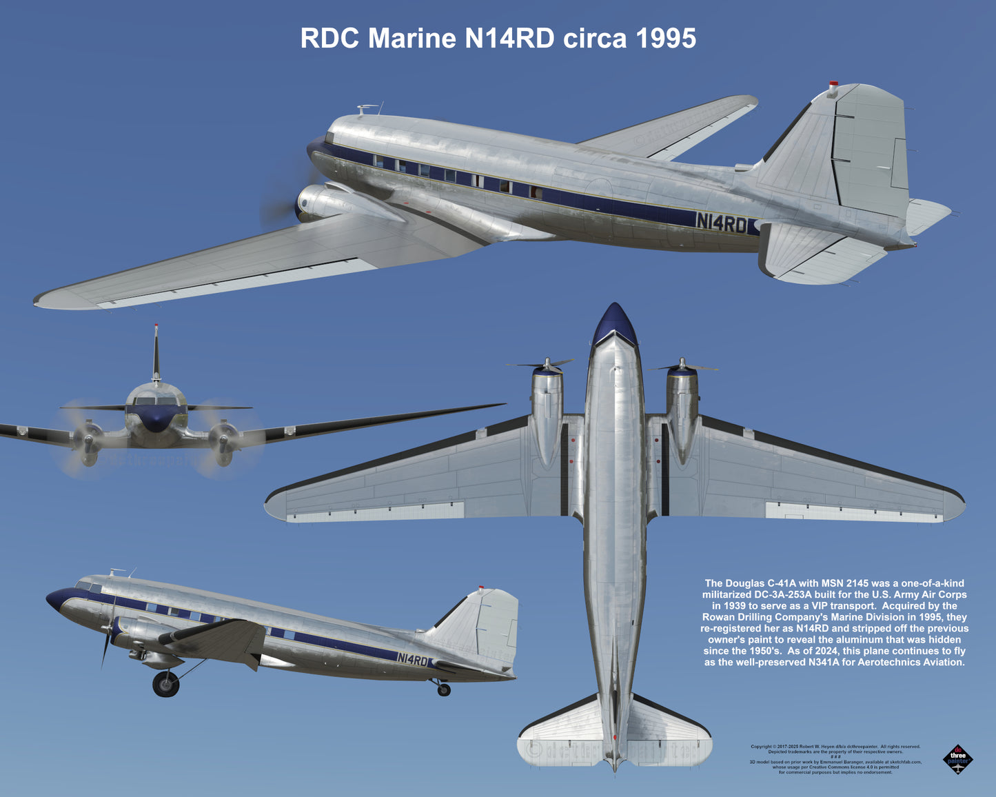 Design 2 (20" x 16") Legacy of Liveries for Douglas Aircraft Serial Number 2145 - Set of 10 Prints