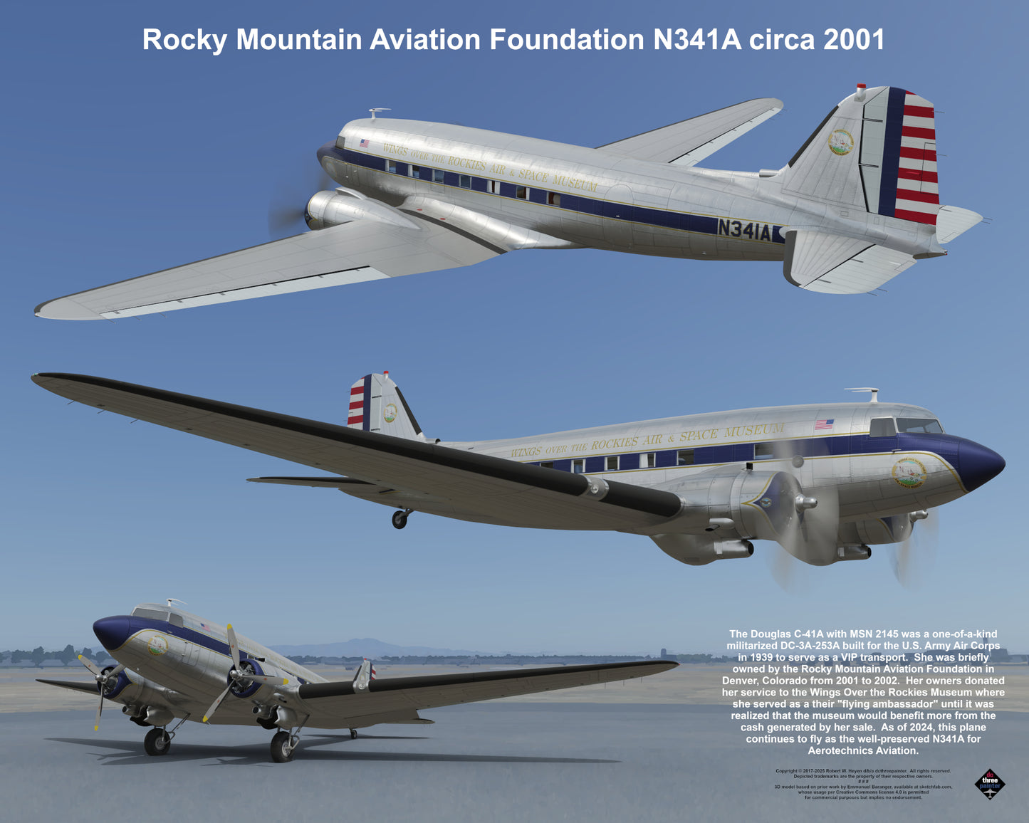 Design 1 (20" x 16") Legacy of Liveries for Douglas Aircraft Serial Number 2145 - Set of 10 Prints