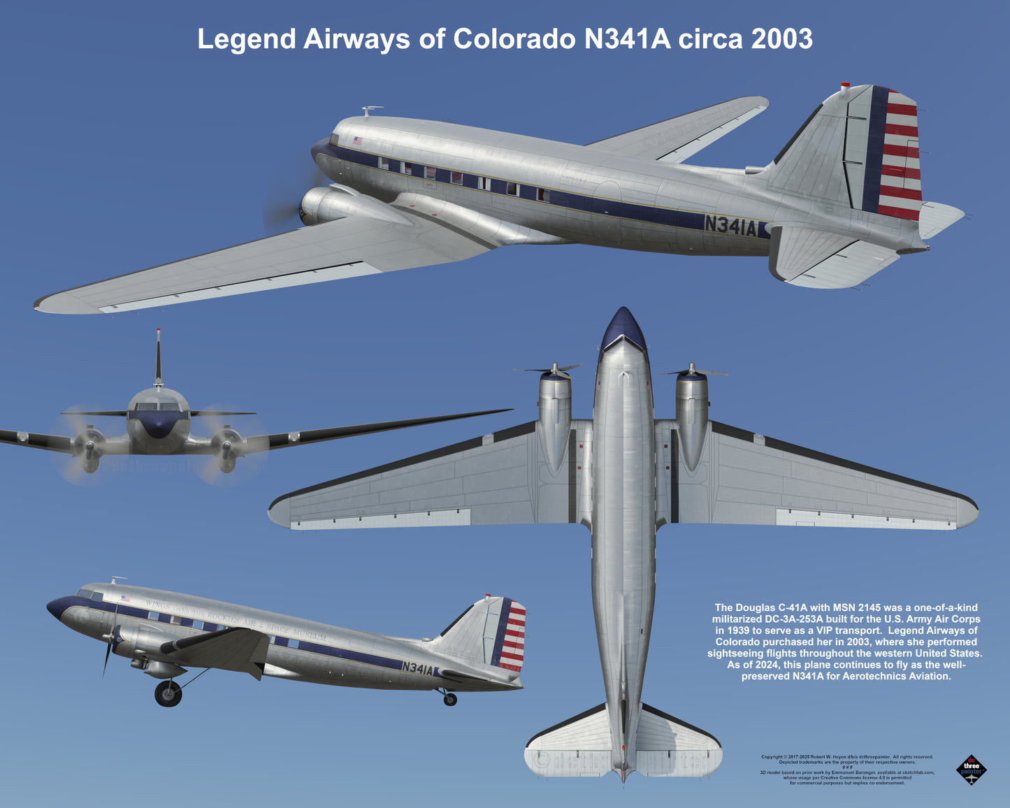 Design 2 (20" x 16") Legacy of Liveries for Douglas Aircraft Serial Number 2145 - Set of 10 Prints