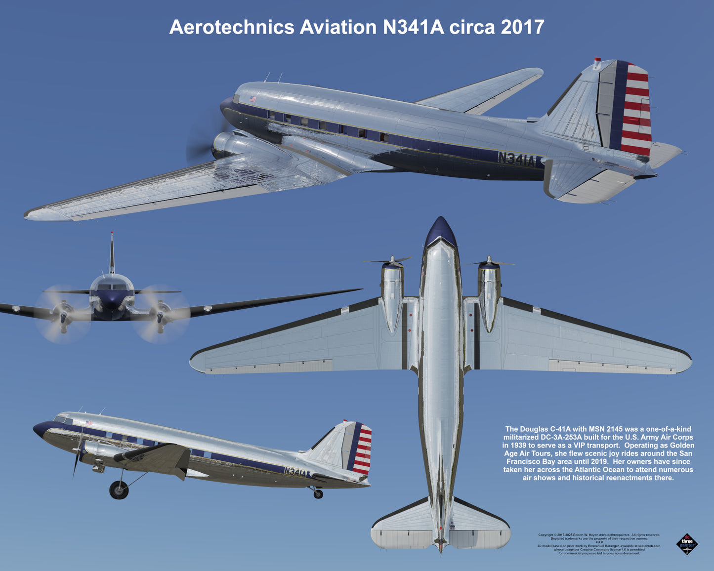 Design 2 (20" x 16") Legacy of Liveries for Douglas Aircraft Serial Number 2145 - Set of 10 Prints