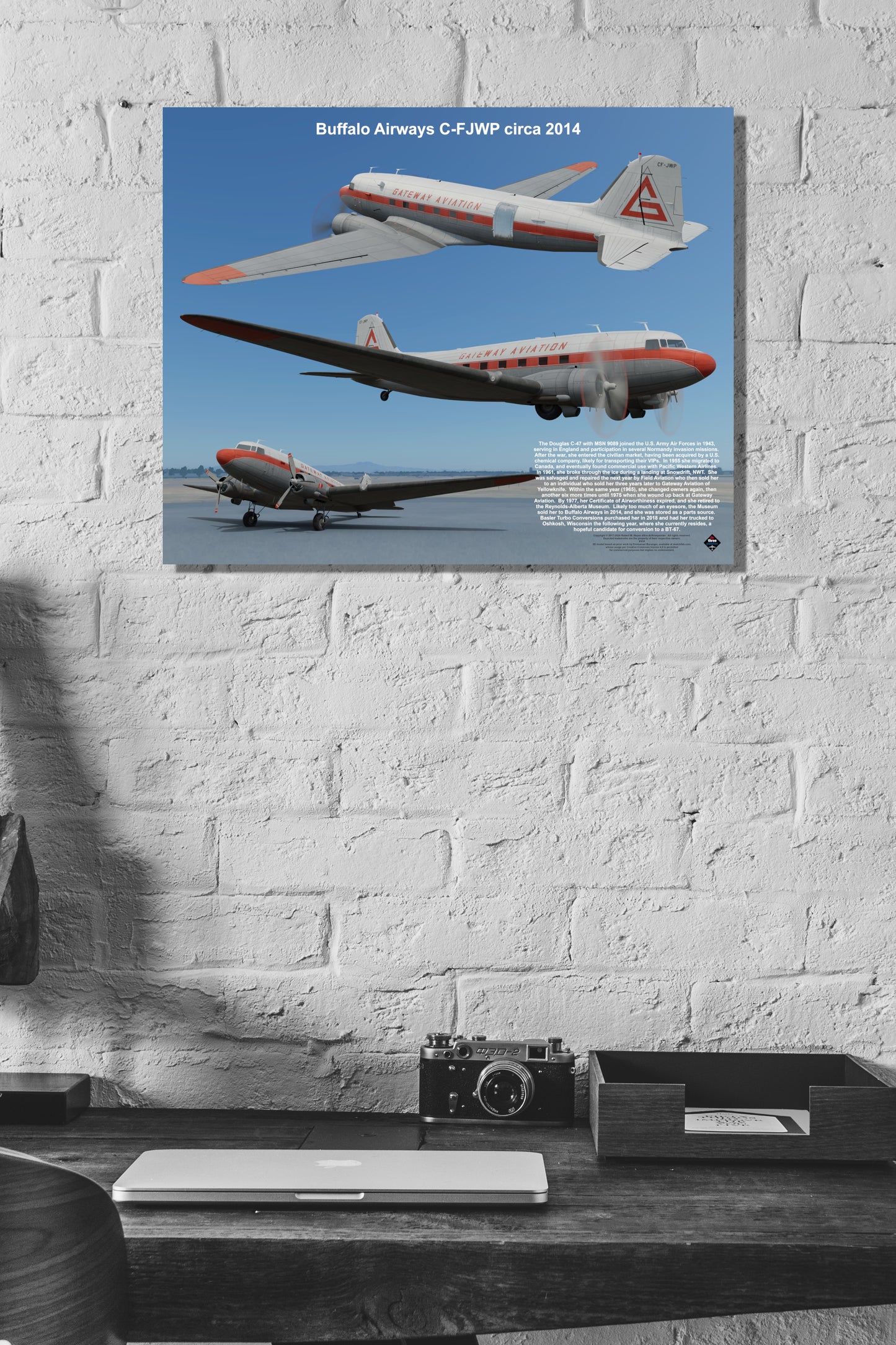 Design 1 (20" x 16") Douglas DC-3 9089 Buffalo Airways C-FJWP 2014