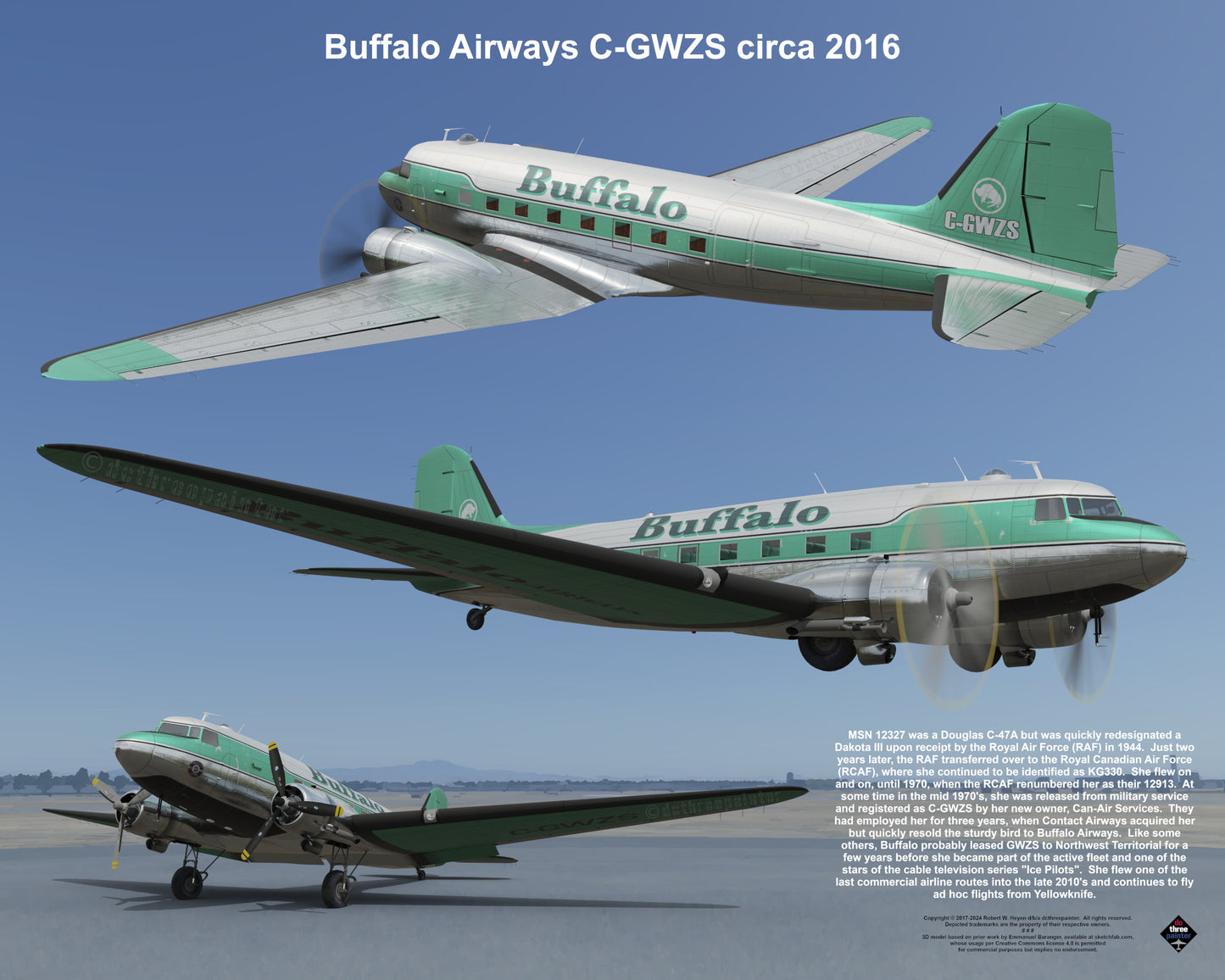Design 1 (20" x 16") Fleet of Fancy Number 1: Buffalo Airways - Set of 27 Prints