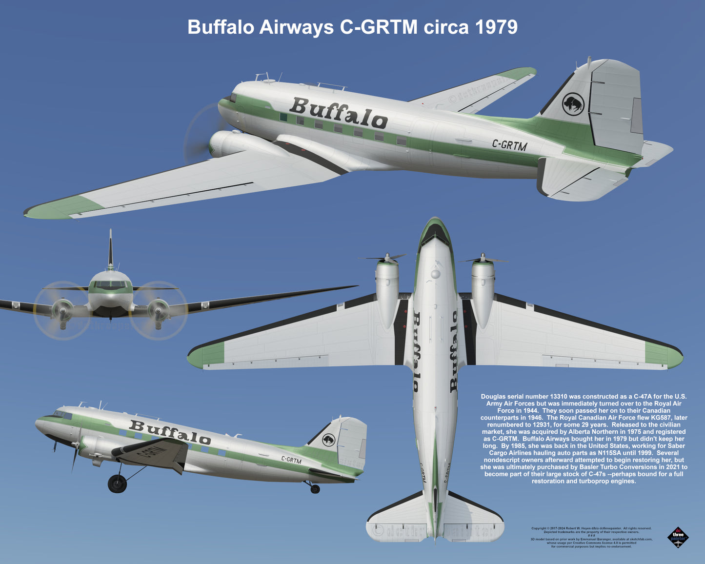 Design 2 (20" x 16") Fleet of Fancy Number 1: Buffalo Airways - Set of 27 Prints