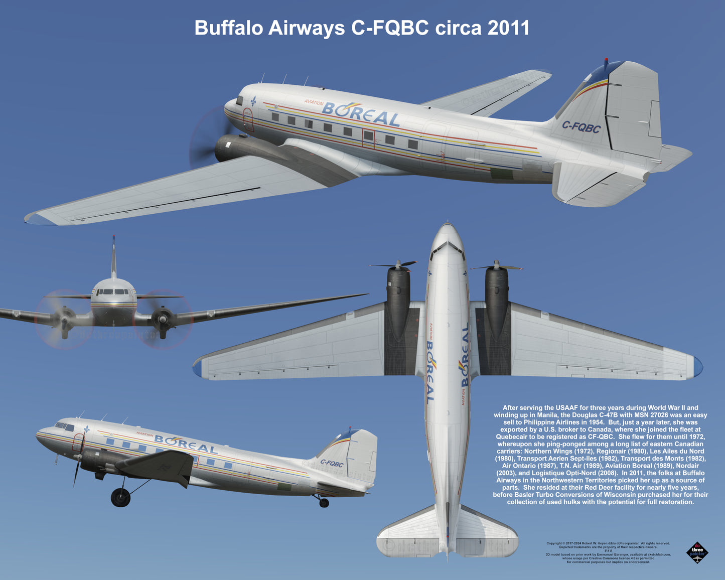 Design 2 (20" x 16") Douglas C-47 27026 Buffalo Airways C-FQBC 2011