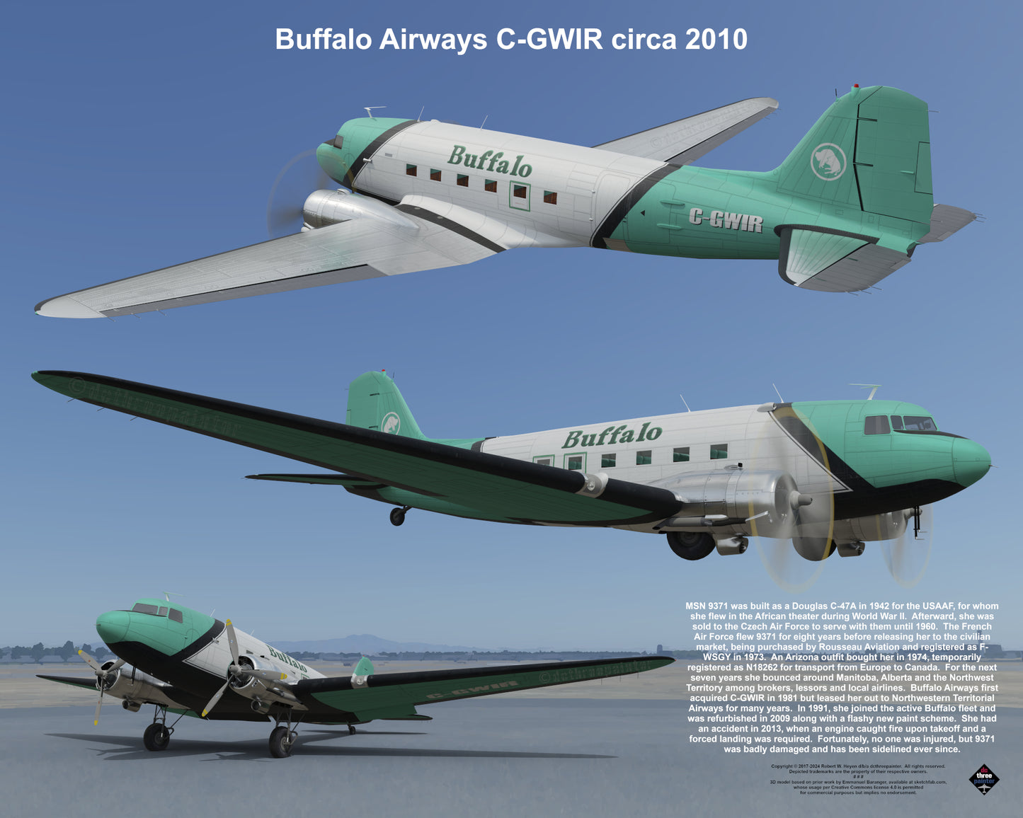 Design 1 (20" x 16") Fleet of Fancy Number 1: Buffalo Airways - Set of 27 Prints