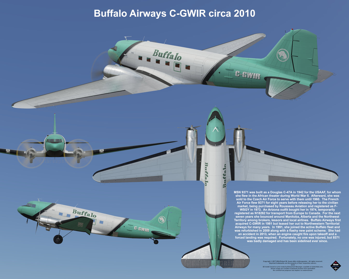 Design 2 (20" x 16") Fleet of Fancy Number 1: Buffalo Airways - Set of 27 Prints