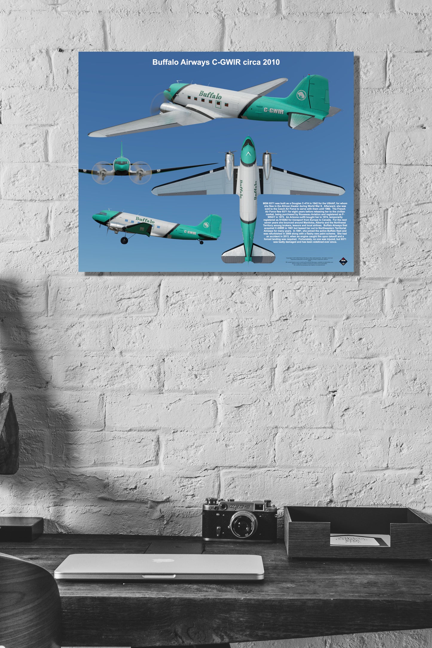 Design 2 (20" x 16") Douglas C-47 9371 Buffalo Airways C-GWIR 2010