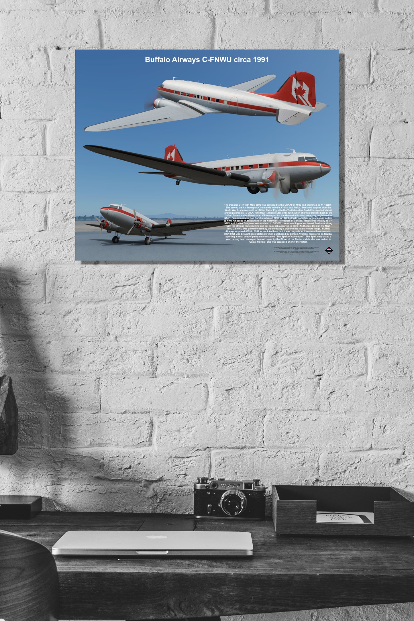Design 1 (20" x 16") Douglas C-47 6095 Buffalo Airways C-FNWU 1991