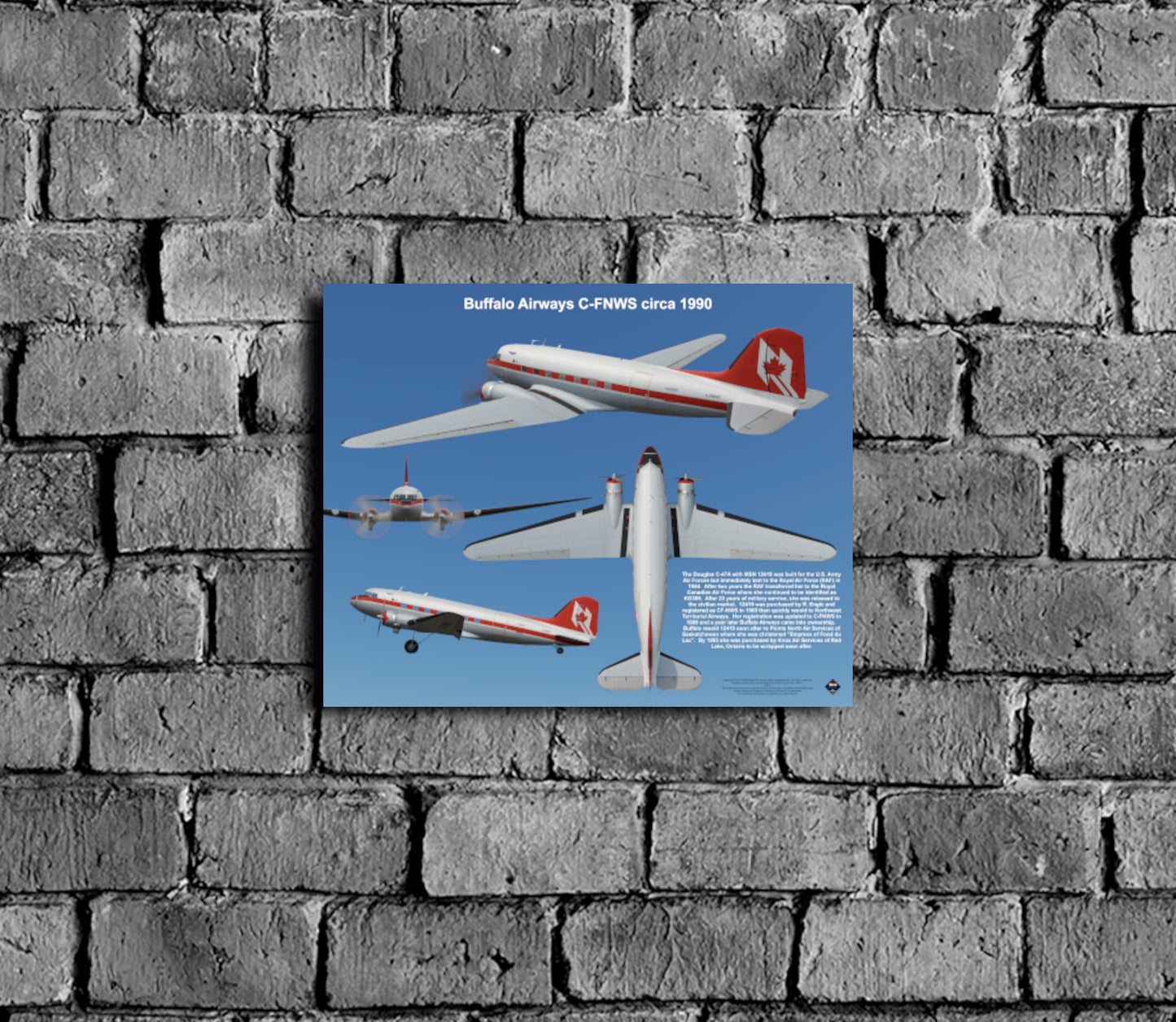 Design 2 (20" x 16") Douglas Dakota 12419 Buffalo Airways C-FNWS 1990