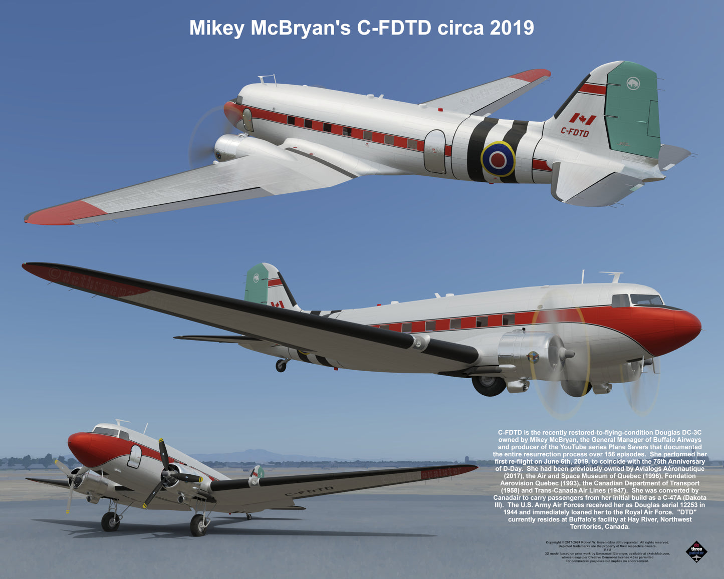 Design 1 (20" x 16") Douglas DC-3 12253 Mikey McBryan C-FDTD 2019