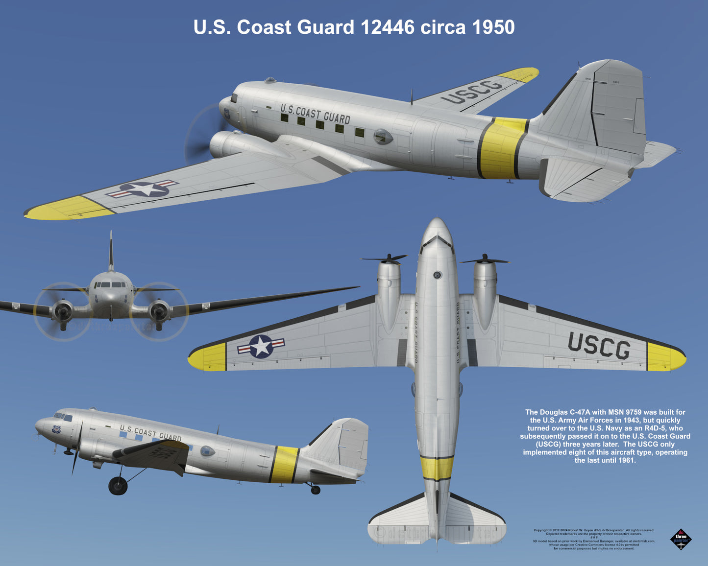 Design 2 (20" x 16") Douglas R4D 9759 U.S. Coast Guard 12446 1950
