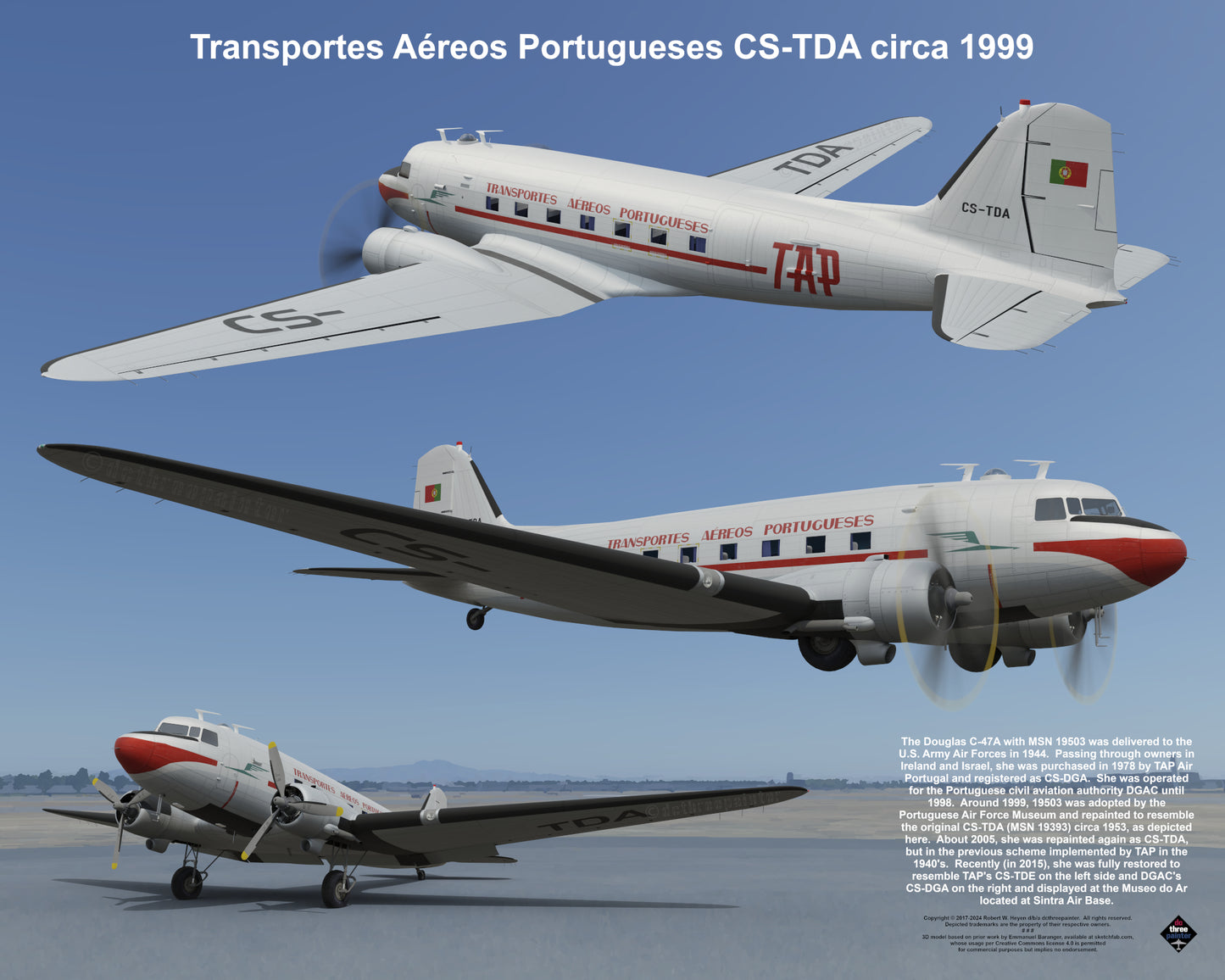 Design 1 (20" x 16") Douglas C-47 19503 Transportes Aéreos Portugueses CS-TDA 1999