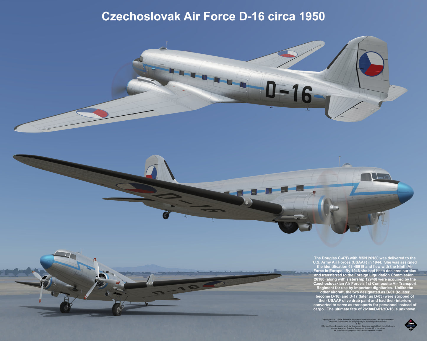 Design 1 (20" x 16") Douglas C-47 26180 Czechoslovak Air Force D-16 1950