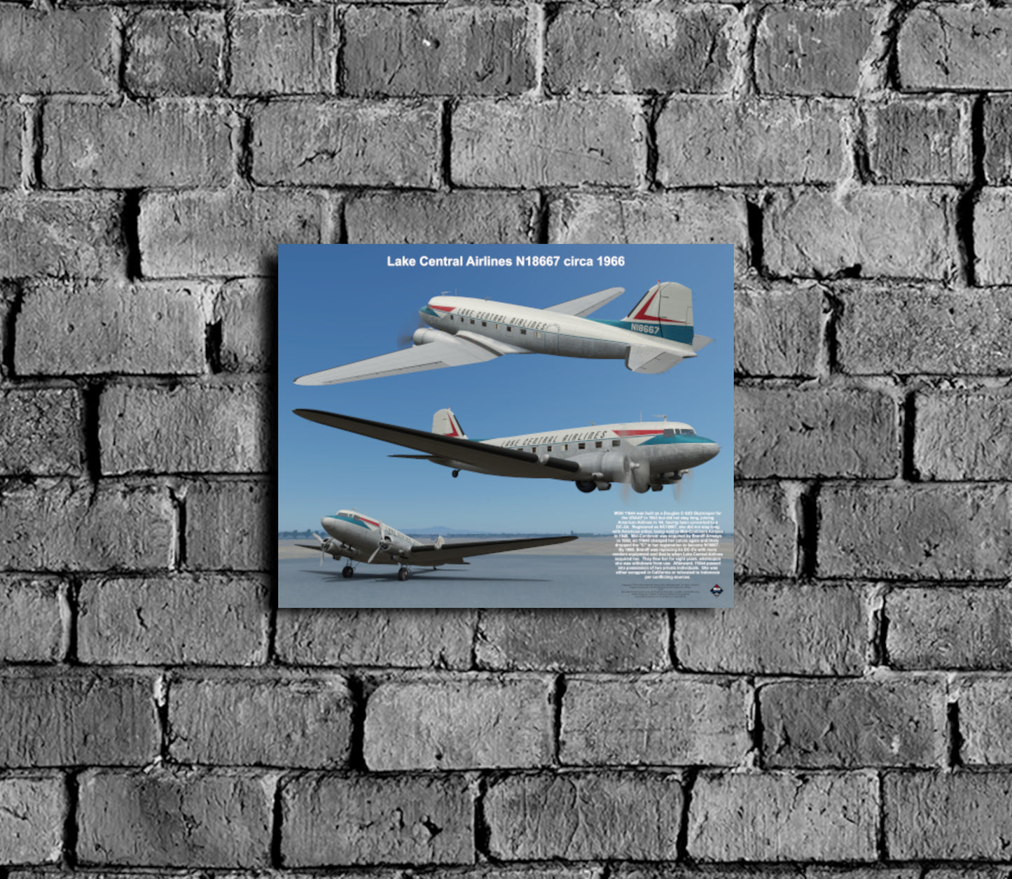 Design 1 (20" x 16") Douglas DC-3 11644 Lake Central Airlines N18667 1966