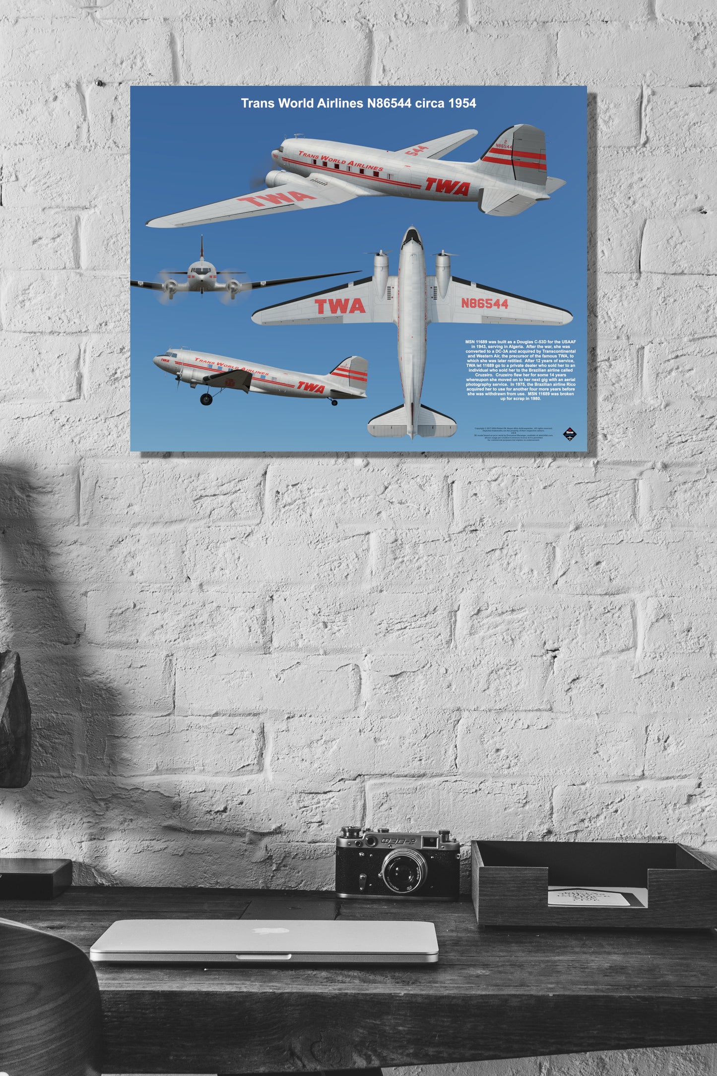 Design 2 (20" x 16") Douglas DC-3 11689 Trans World Airlines N86544 1954