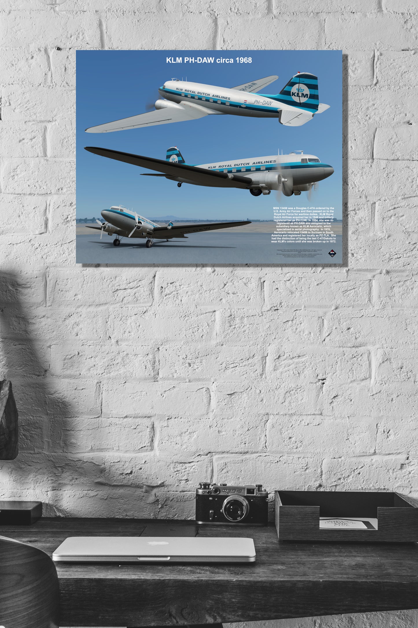 Design 1 (20" x 16") Douglas Dakota 13458 KLM PH-DAW 1968