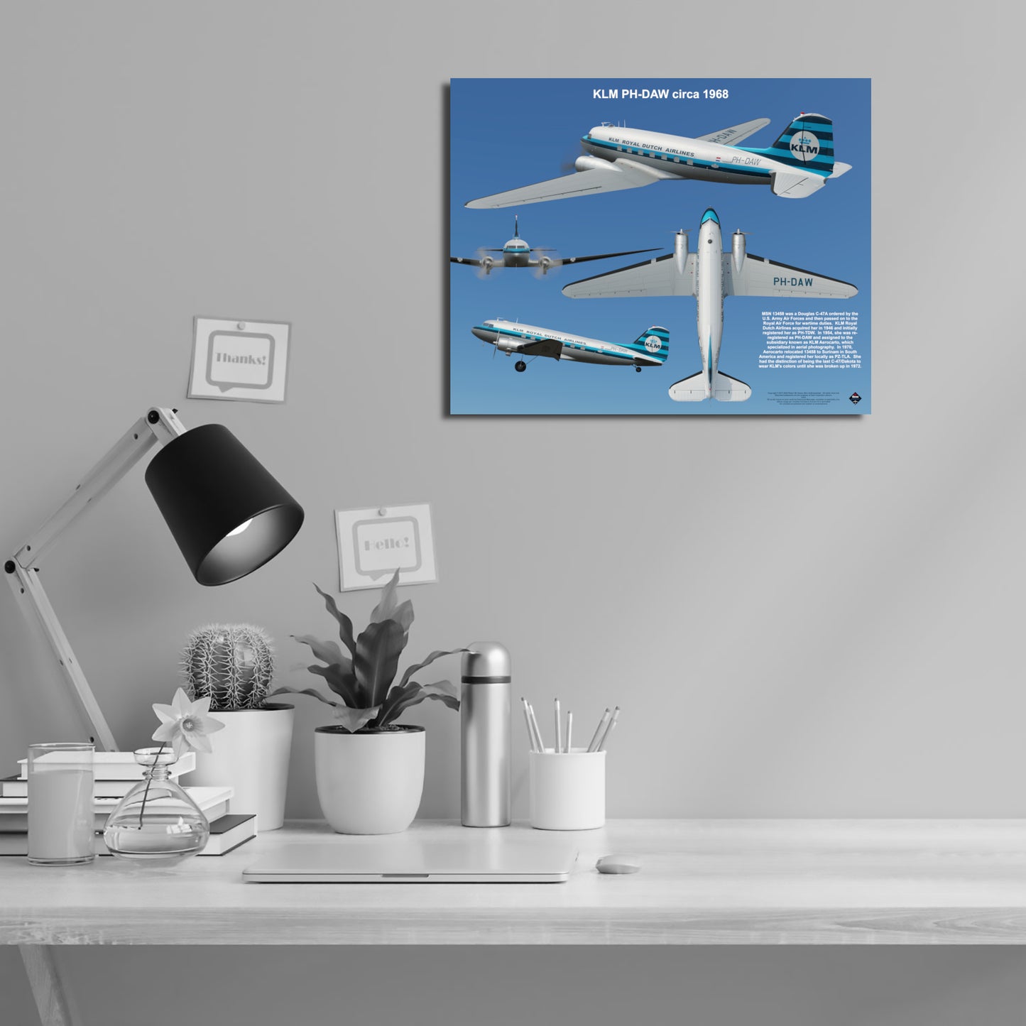 Design 2 (20" x 16") Douglas Dakota 13458 KLM PH-DAW 1968