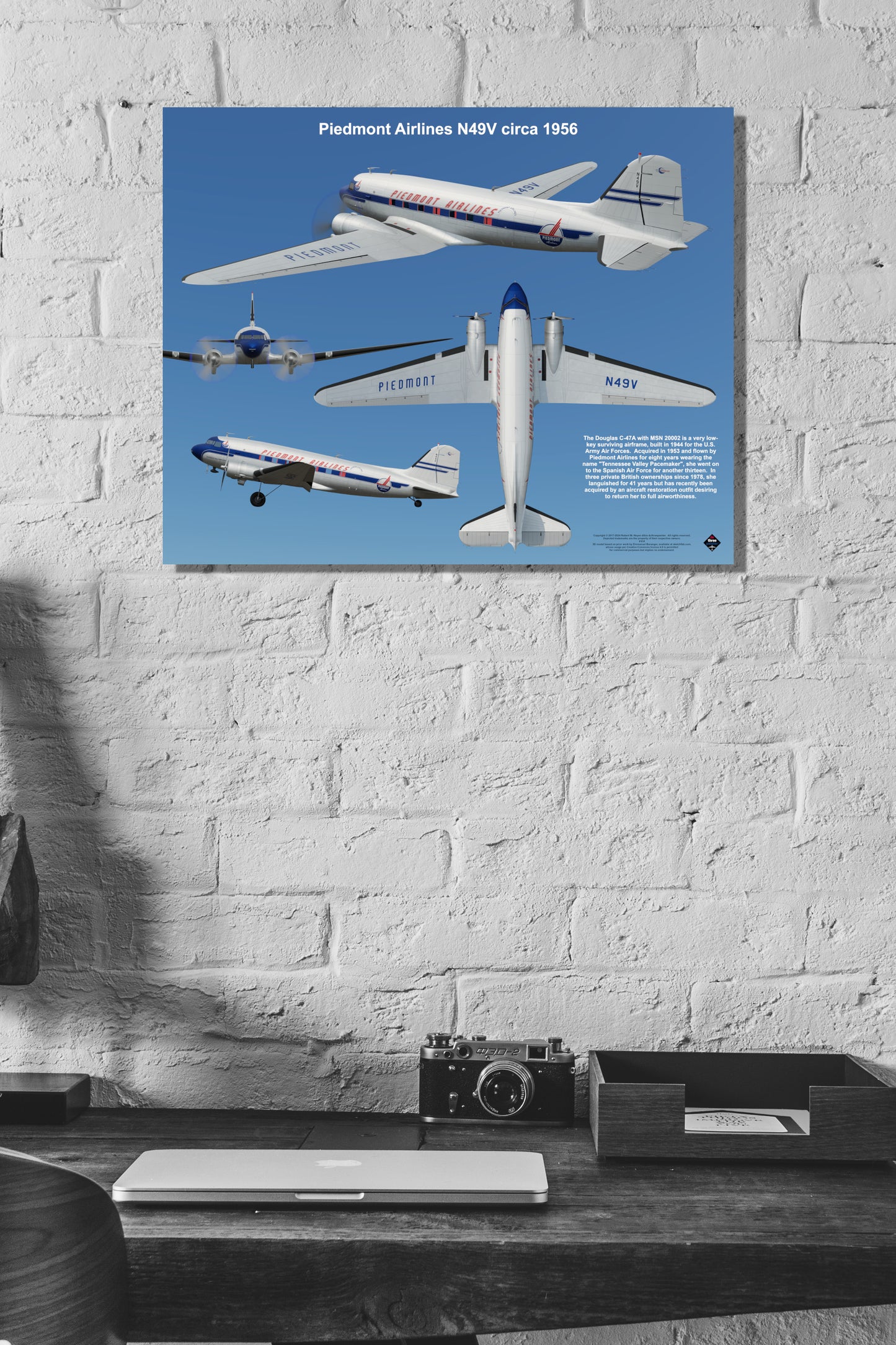 Design 2 (20" x 16") Douglas C-47 20002 Piedmont Airlines N49V 1956