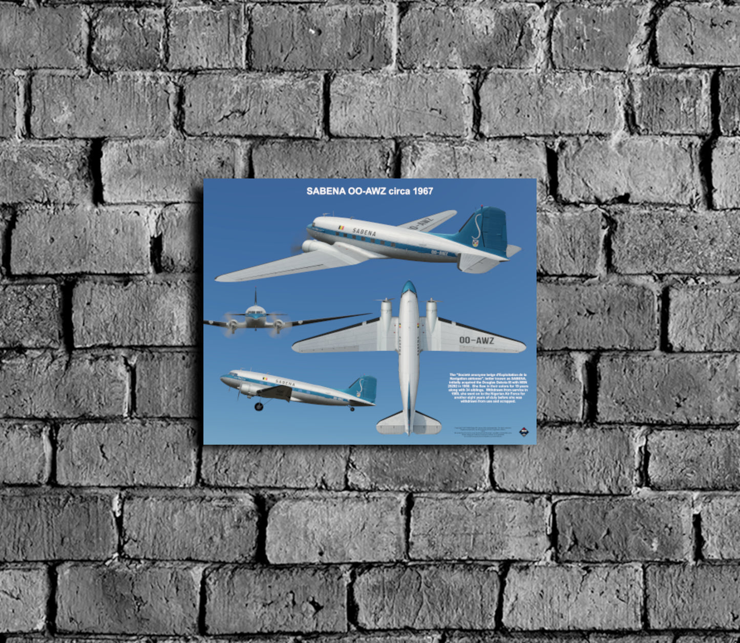 Design 2 (20" x 16") Douglas Dakota 25292 SABENA OO-AWZ 1967