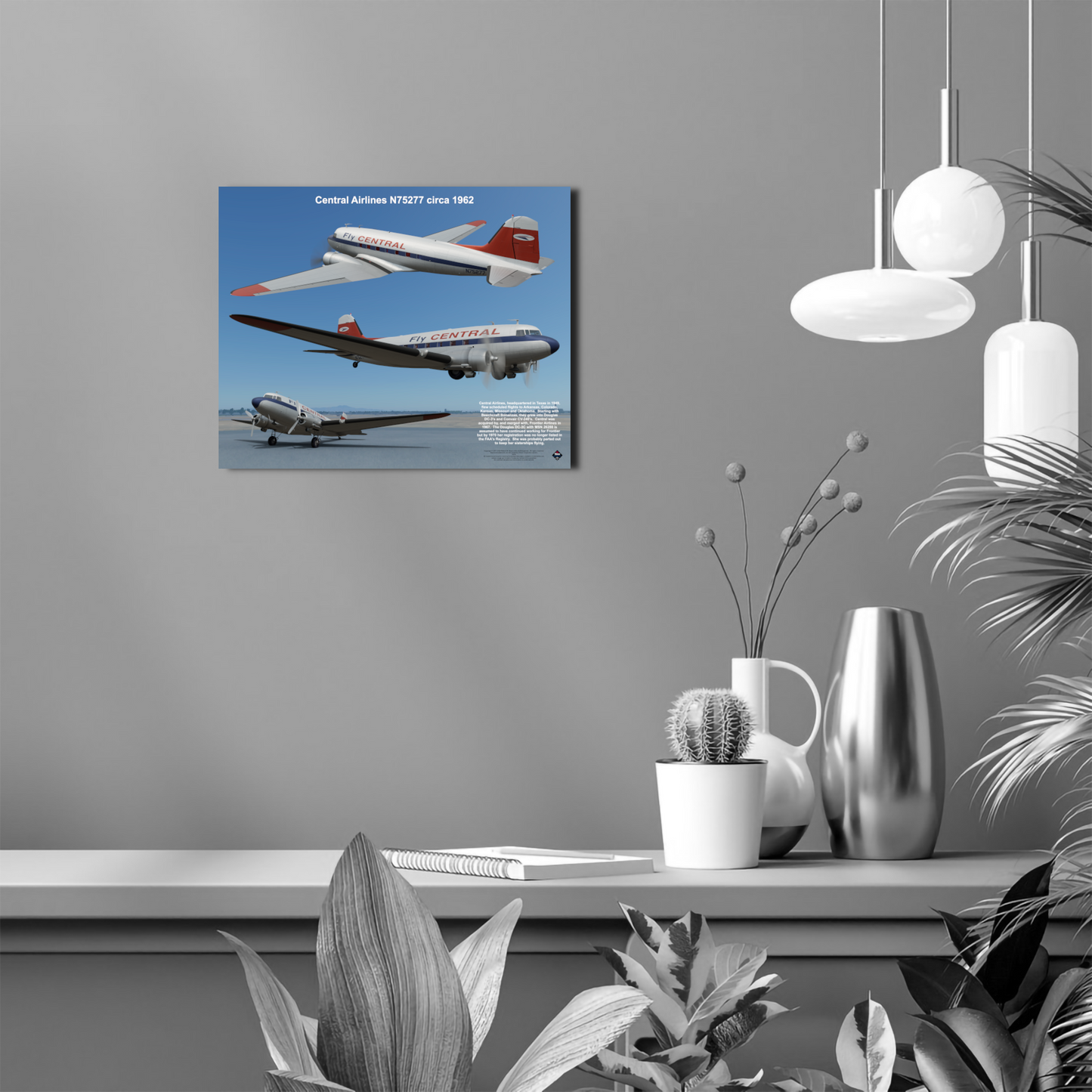 Design 1 (20" x 16") Douglas DC-3 26288 Central Airlines N75277 1962