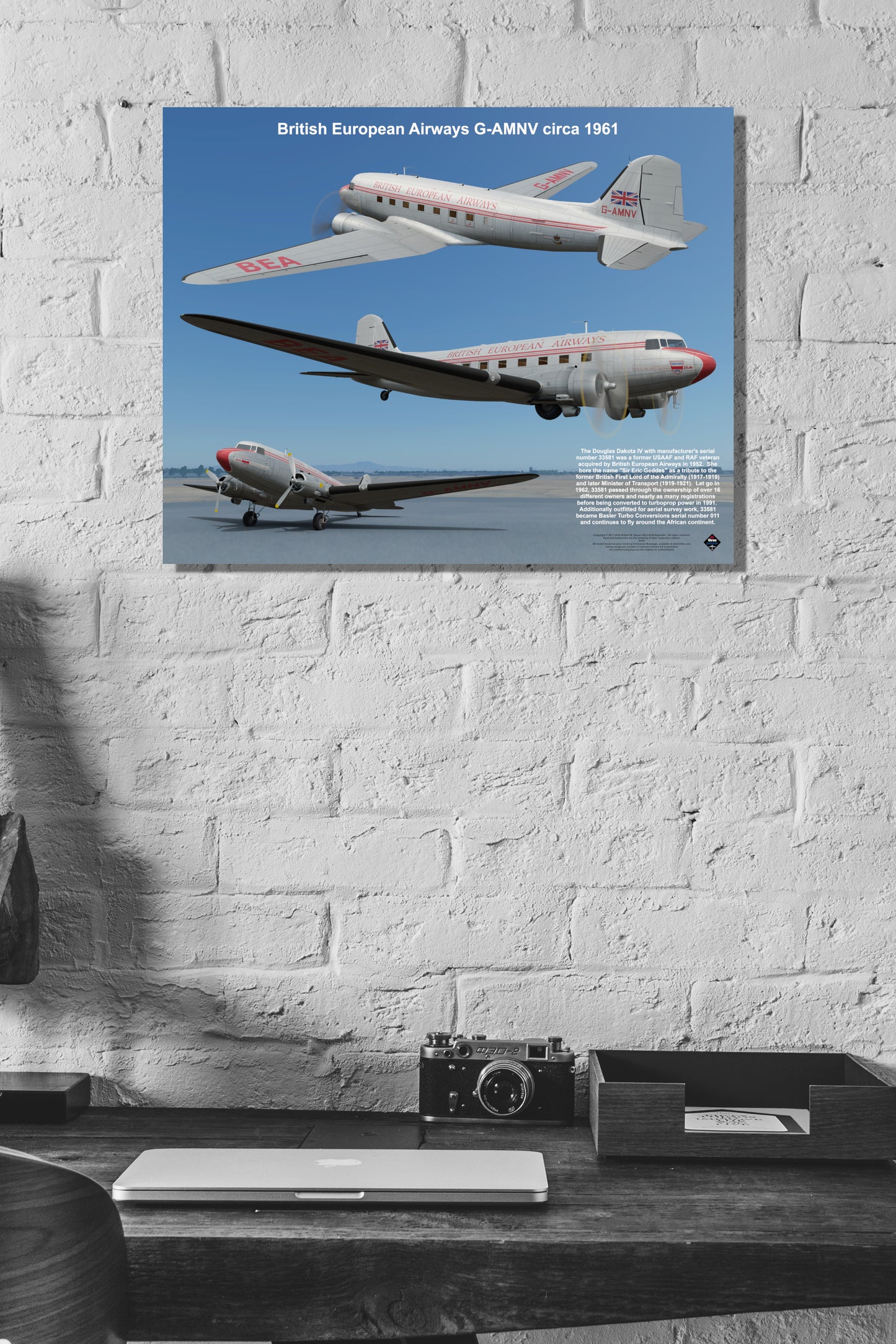 Design 1 (20" x 16") Douglas Dakota 33581 British European Airways G-AMNV 1961
