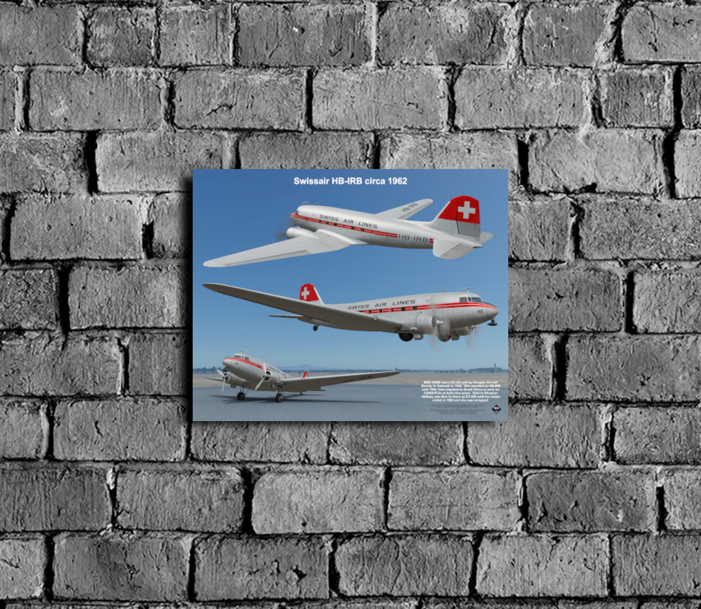 Design 1 (20" x 16") Douglas DC-3 42969 Swissair HB-IRB 1962