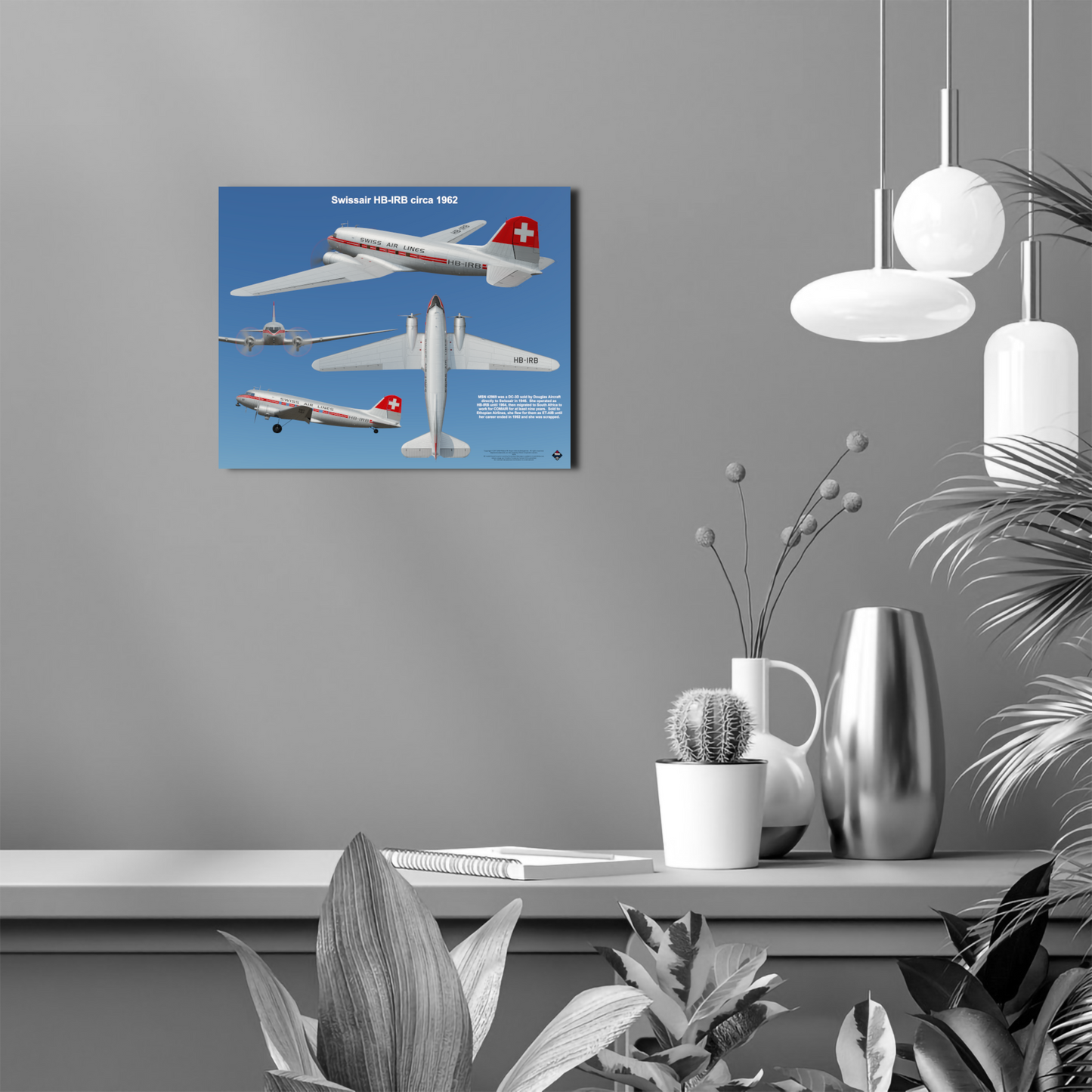 Design 2 (20" x 16") Douglas DC-3 42969 Swissair HB-IRB 1962