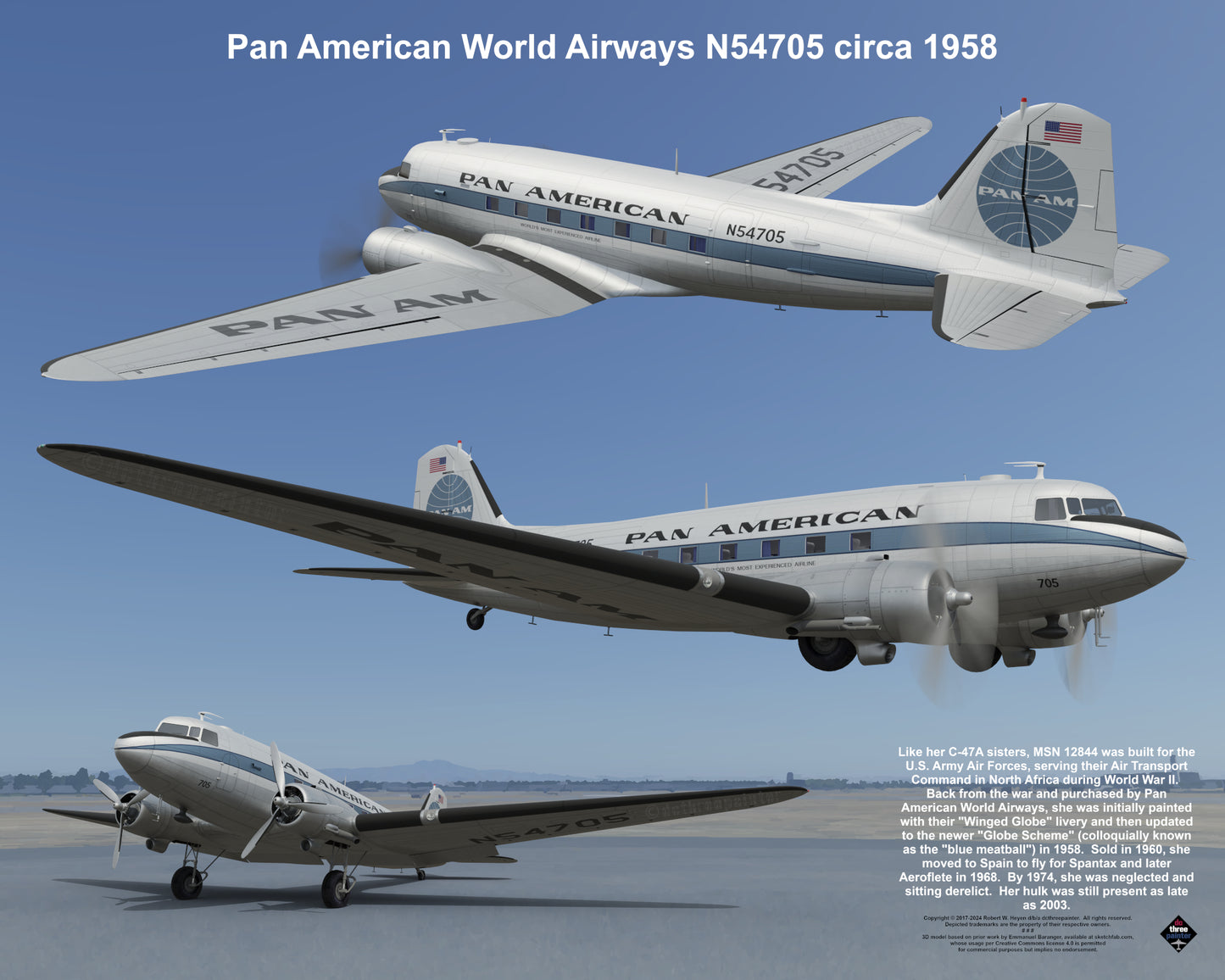 Design 1 (20" x 16") Douglas C-47 12844 Pan American World Airways N54705 1958