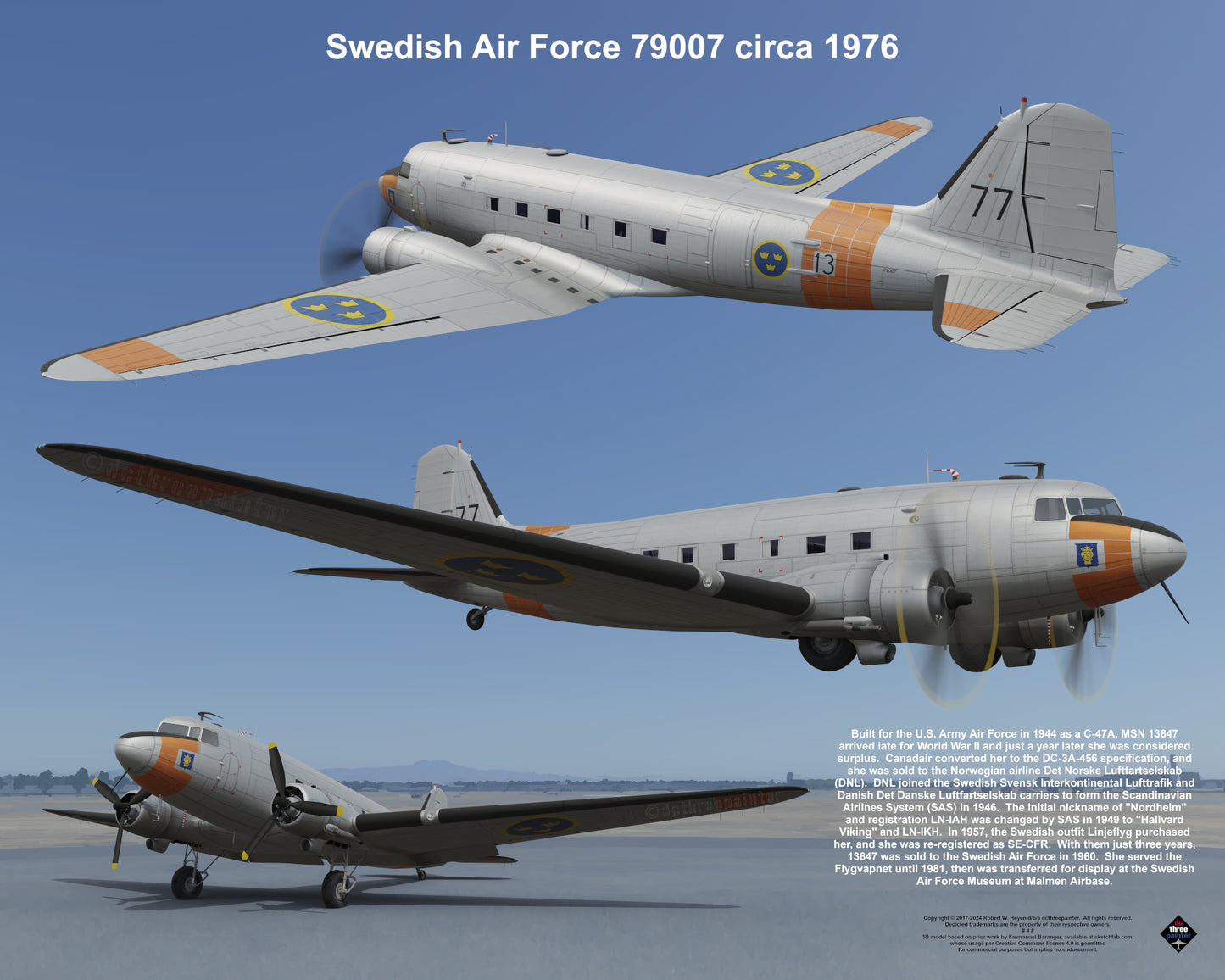 Design 1 (20" x 16") Douglas Tp 79 13647 Swedish Air Force 79007 1976