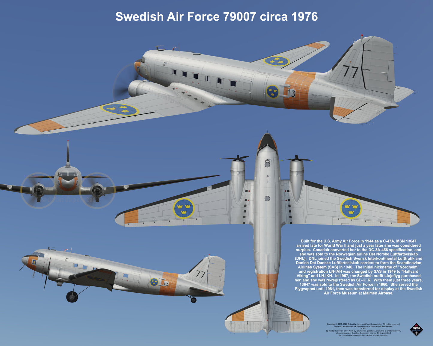 Design 2 (20" x 16") Douglas Tp 79 13647 Swedish Air Force 79007 1976
