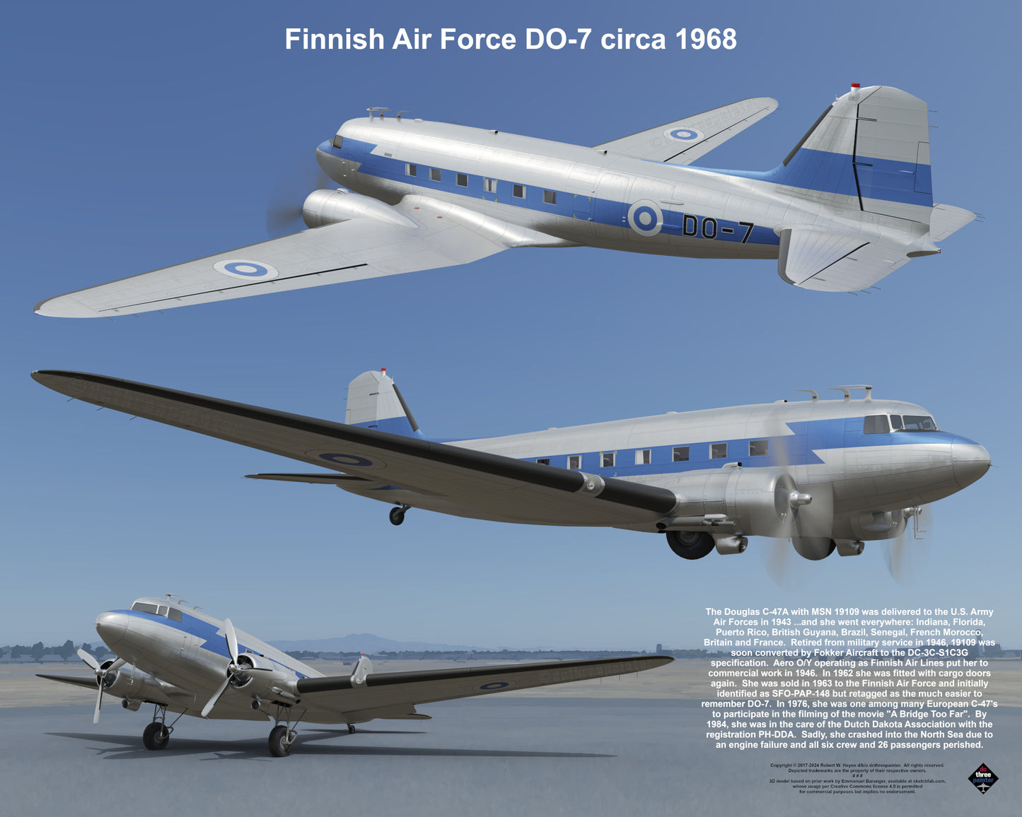 Design 1 (20" x 16") Douglas DC-3 19109 Finnish Air Force DO-7 1968