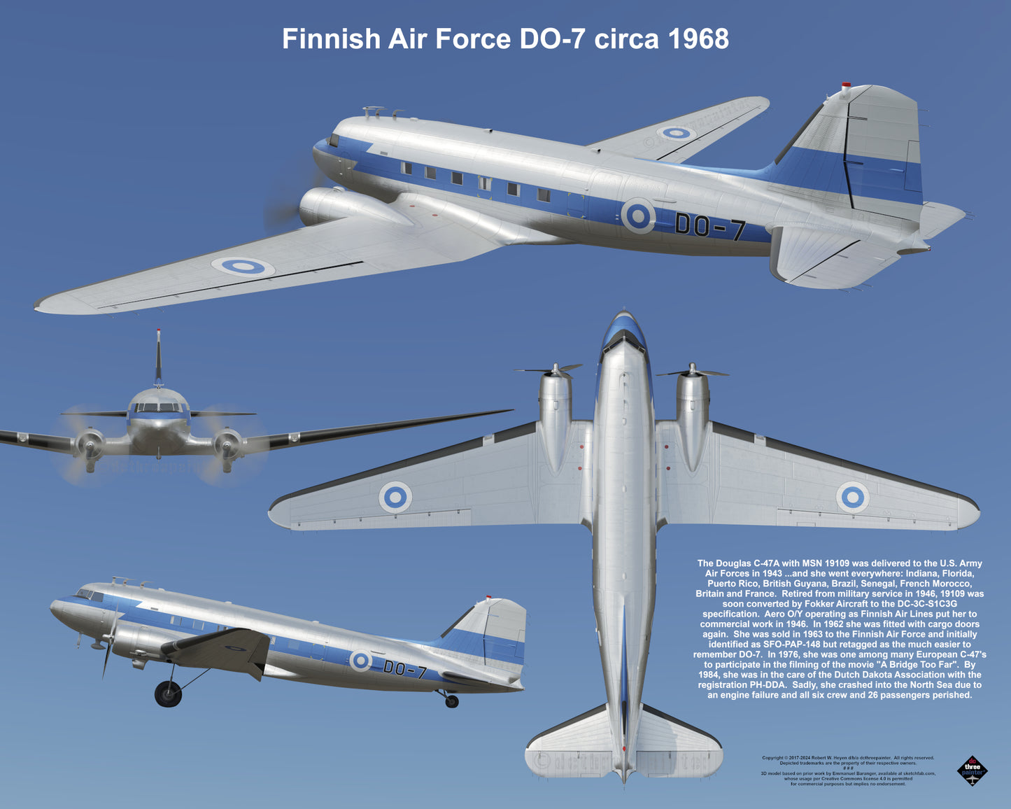 Design 2 (20" x 16") Douglas DC-3 19109 Finnish Air Force DO-7 1968