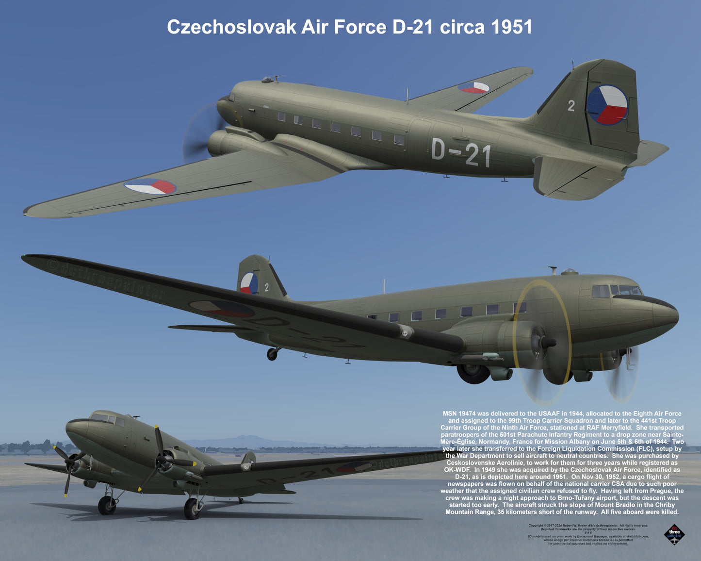 Design 1 (20" x 16") Douglas C-47 19474 Czechoslovak Air Force D-21 1951