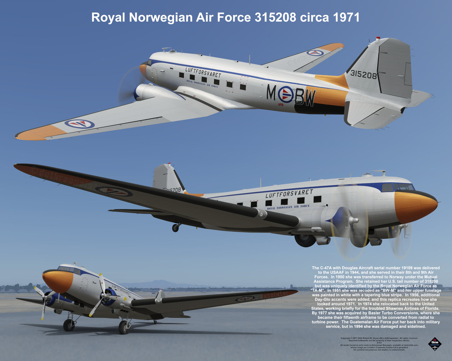 Design 1 (20" x 16") Douglas C-47 19674 Royal Norwegian Air Force 315208 1971