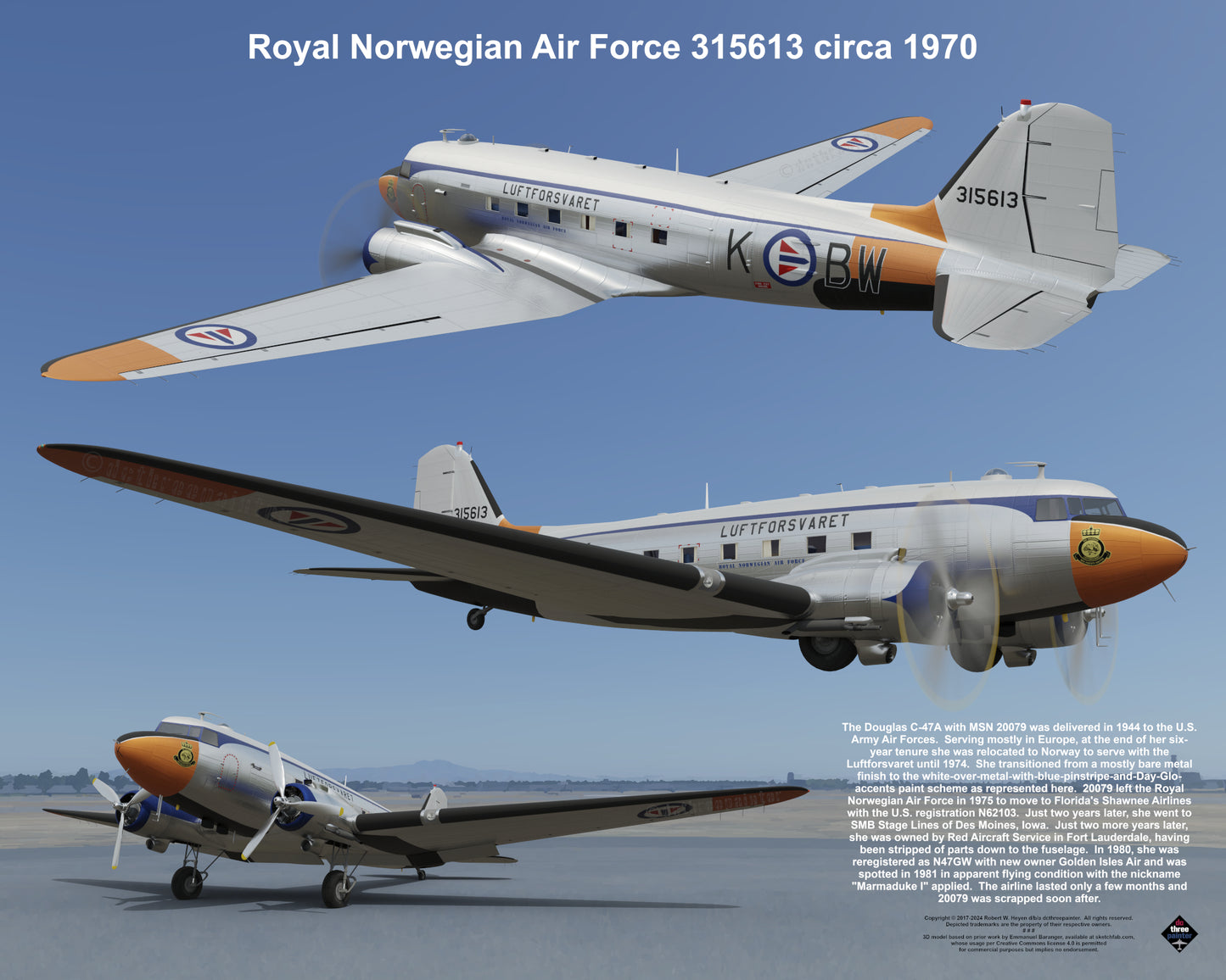 Design 1 (20" x 16") Douglas C-47 20079 Royal Norwegian Air Force 315613 1970